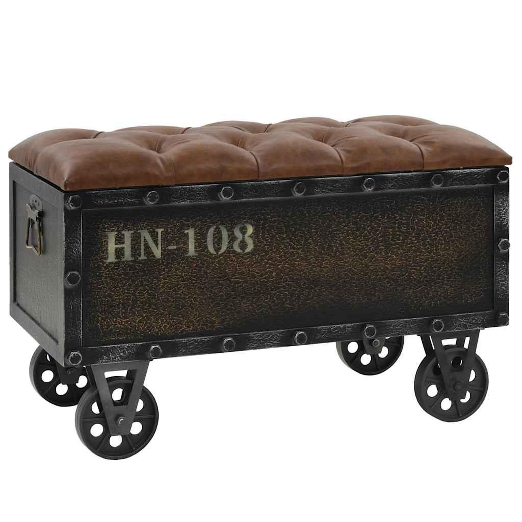 Voir la diapositive 2 : VIDAXL Banc de rangement bois massif et similicuir 80,5x41x50 cm