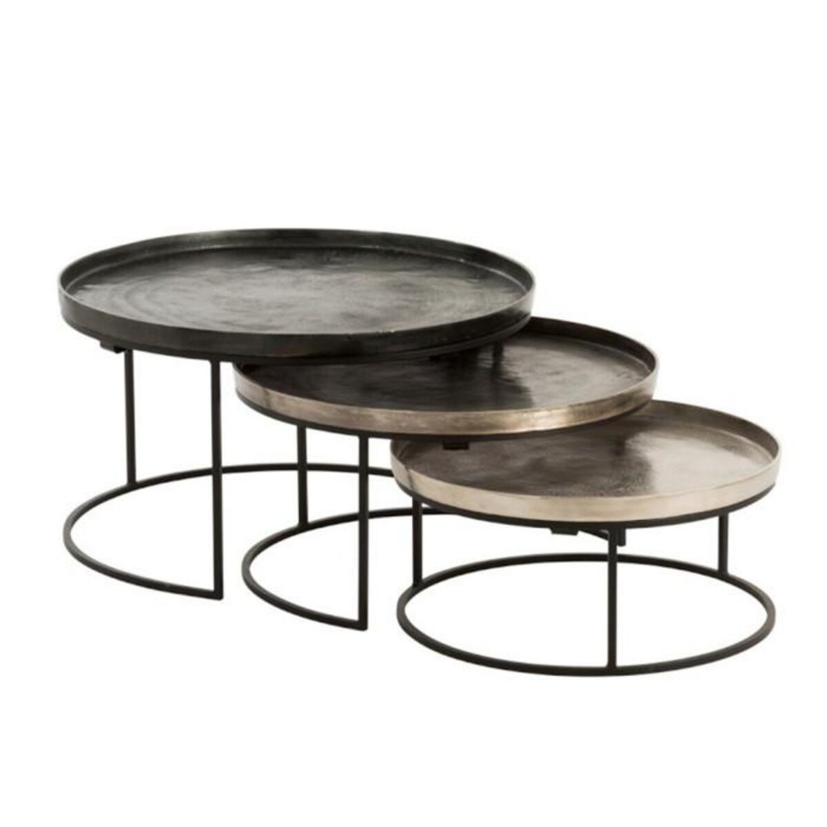 Paris Prix Lot de 3 Tables Gigognes  Gold  80cm Noir