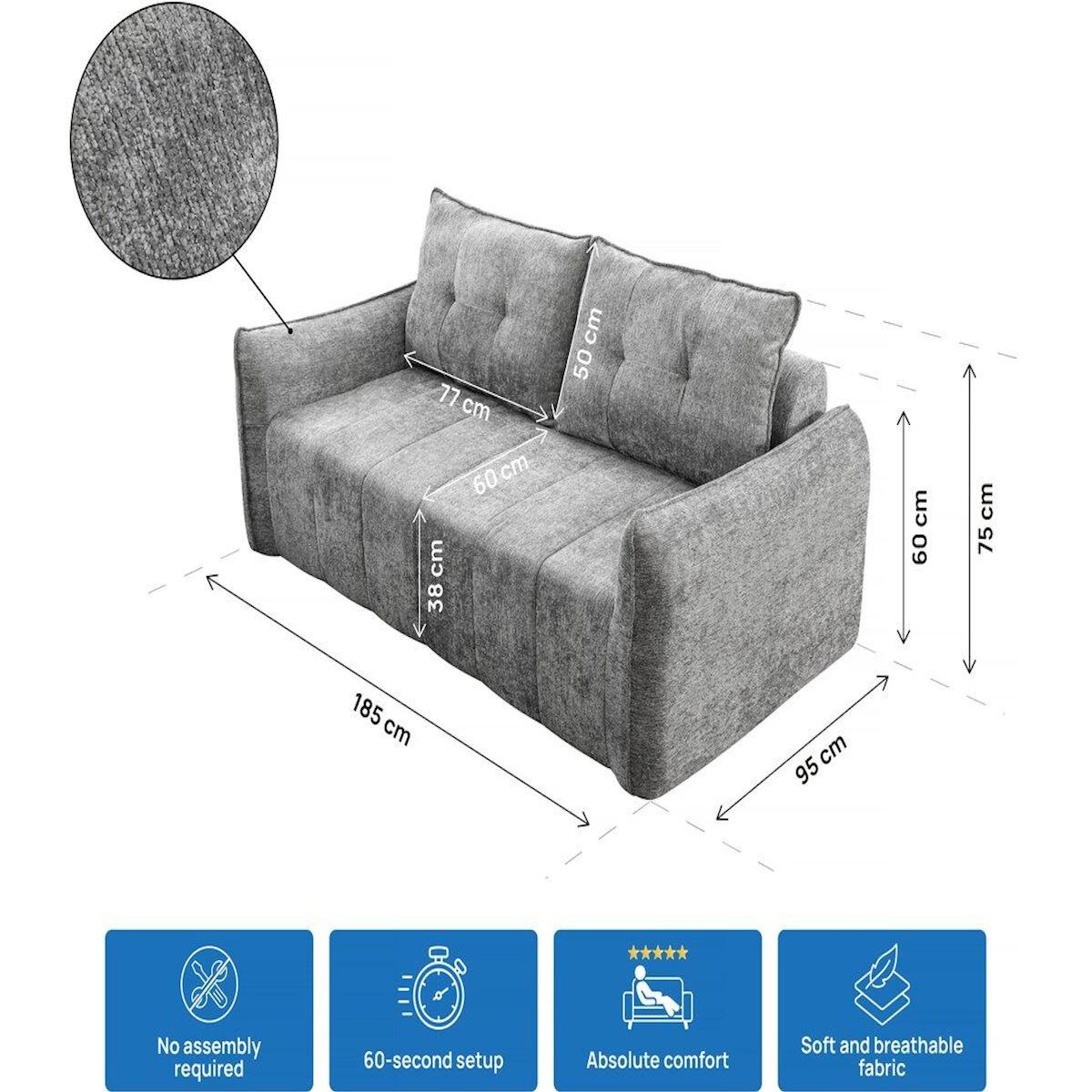 Habitat et Jardin Canapé droit en tissu texturé  Silvano  - 3 places - Gris