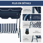 Voir la diapositive 4 : OUTSUNNY Balancelle de jardin 3 places coussins assise dossier bleu blanc rayé