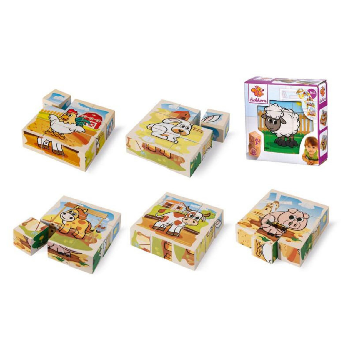 Eichhorn Eichhorn Puzzle cube en bois La ferme 9 pièces