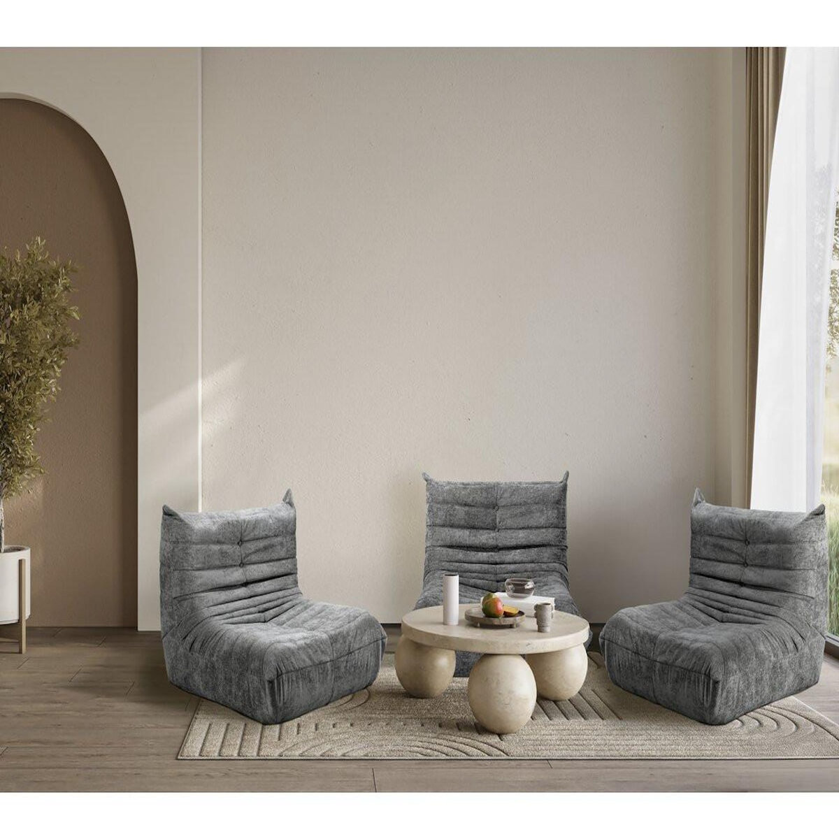 Habitat et Jardin Lot de 3 chauffeuses pour canapé modulables en tissu texturé  Velasca  - Gris