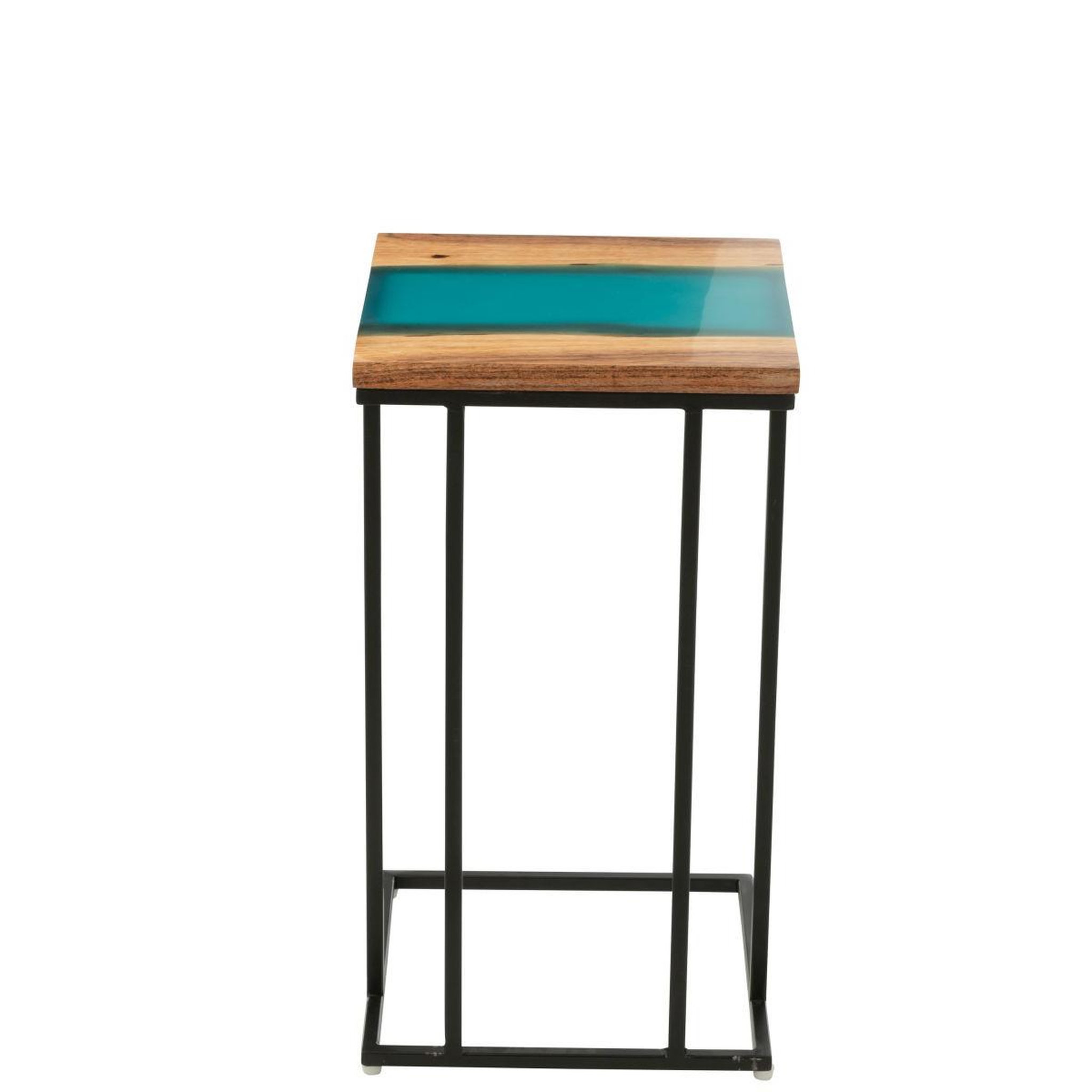Voir la diapositive 4 : J-LINE Table d'Appoint Carrée en Bois  Douglas  55cm Naturel & Bleu