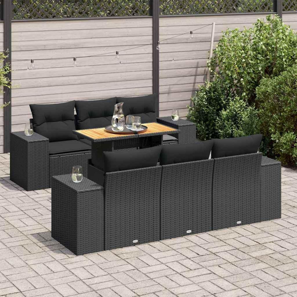 VIDAXL Salon de jardin 7 pcs avec coussins noir resine tressee