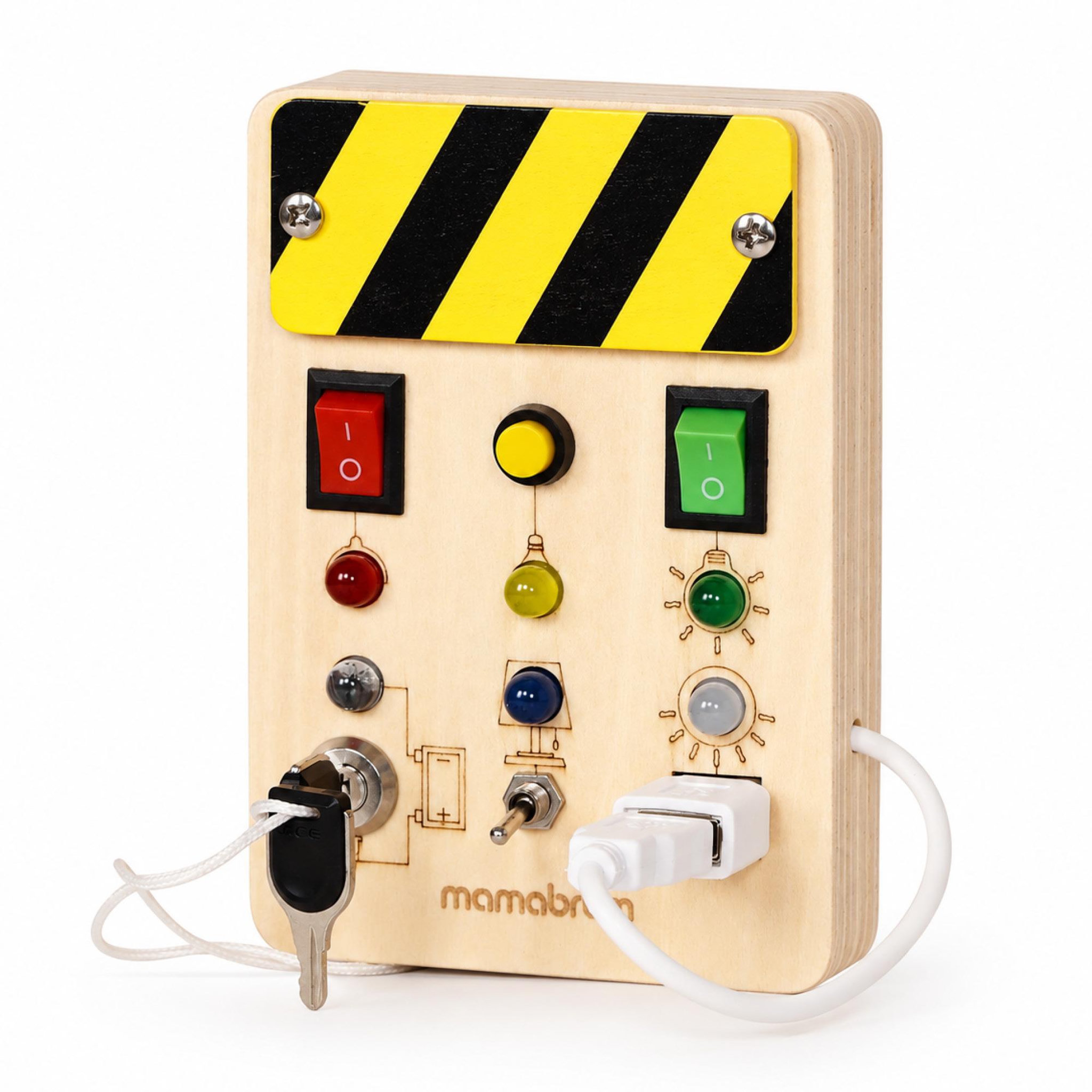 Voir la diapositive 5 : MAMABRUM Mini Planche de Manipulation Bois, Tablette D'activités Électrique avec interrupteurs clé prise USB
