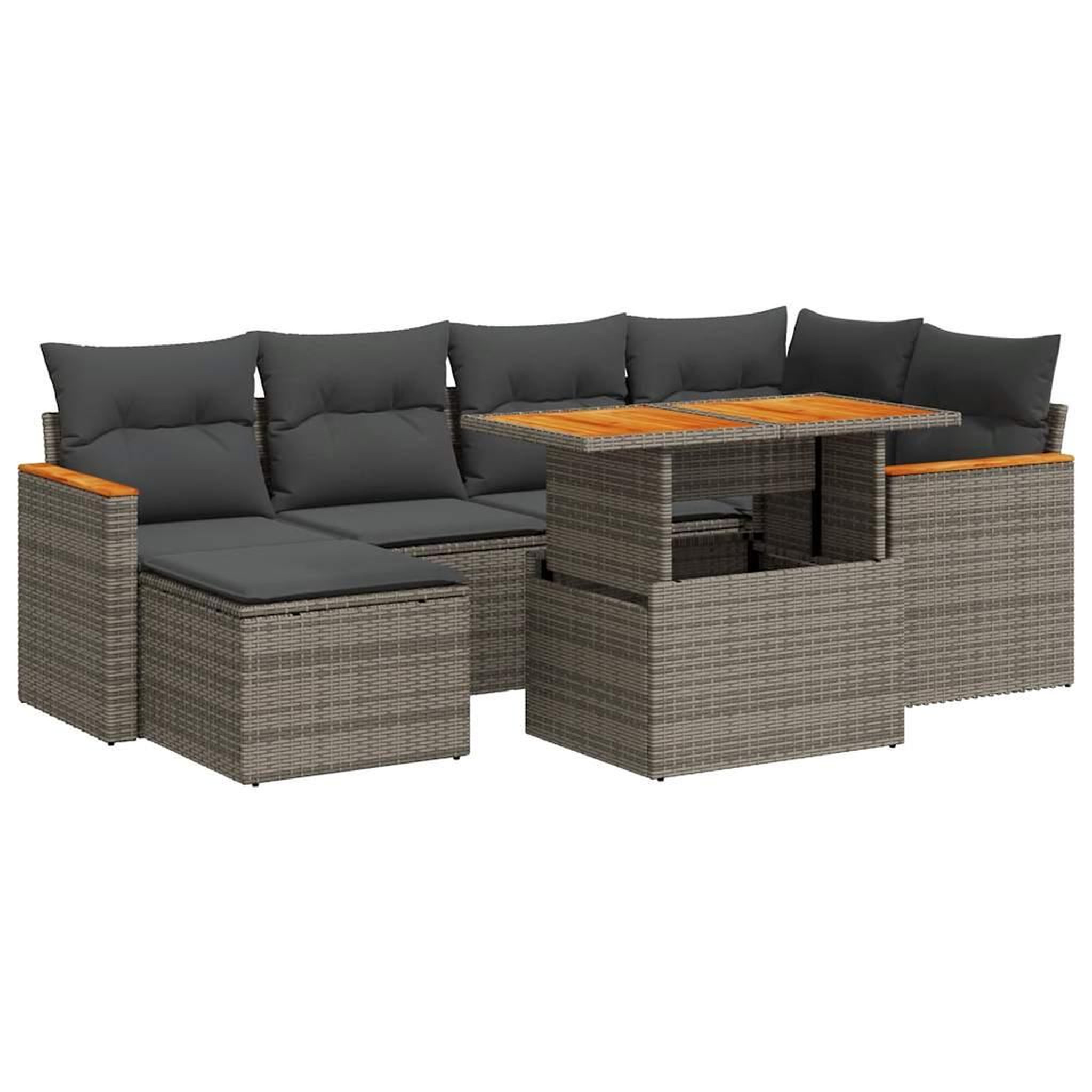 Voir la diapositive 2 : VIDAXL Salon de jardin avec coussins 7 pcs gris resine tressee acacia