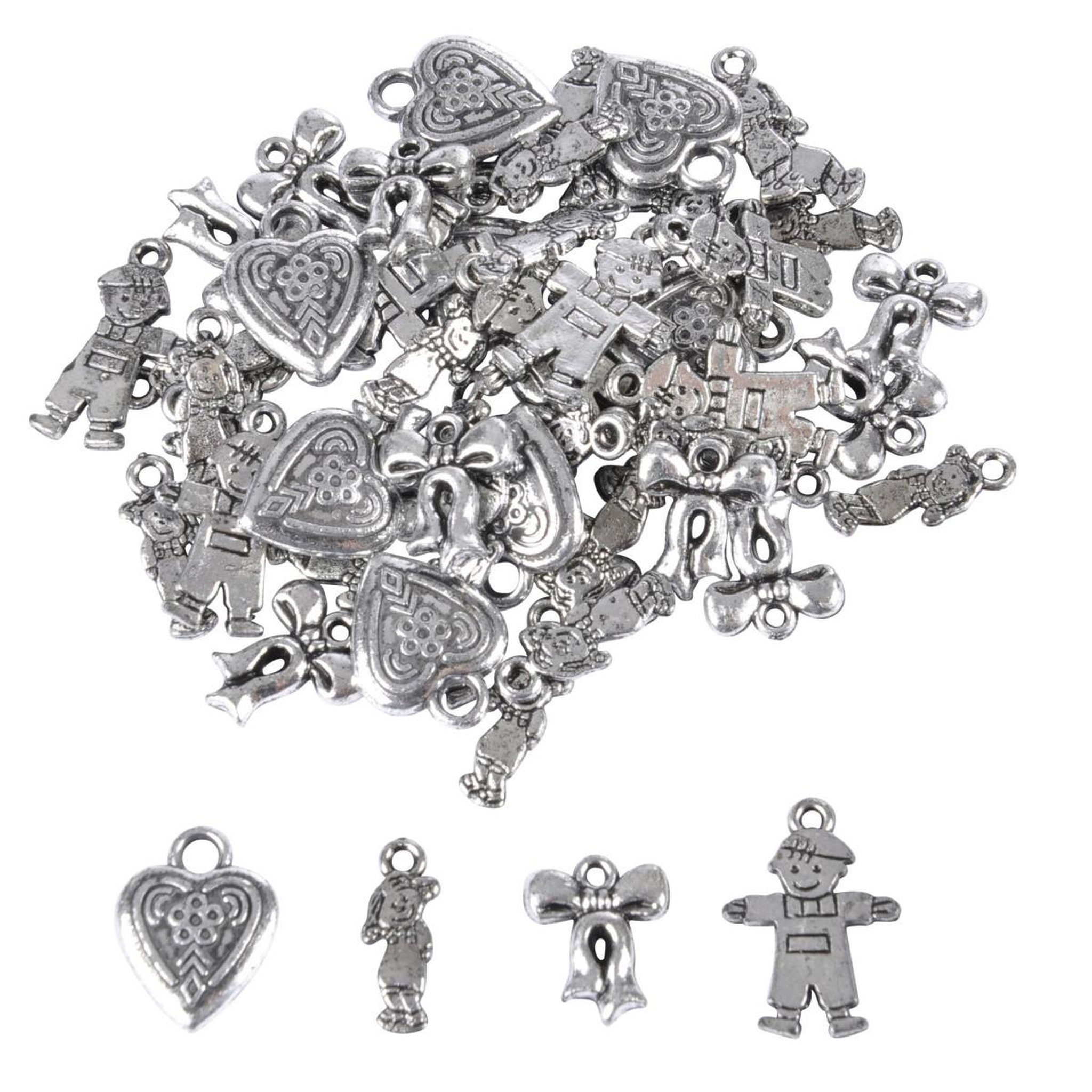HOMEA Lot de Perles Fantaisie  Amitié  12cm Argent