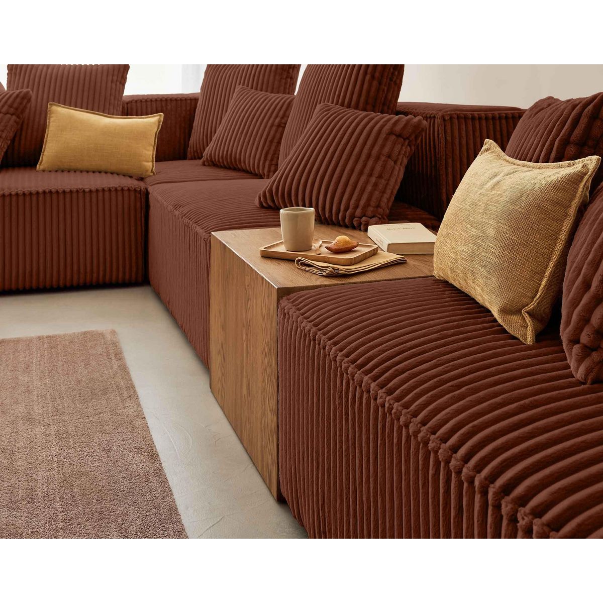 LISA DESIGN Colombine - canapé modulable d'angle gauche - 5 places - en velours côtelé grosses côtes