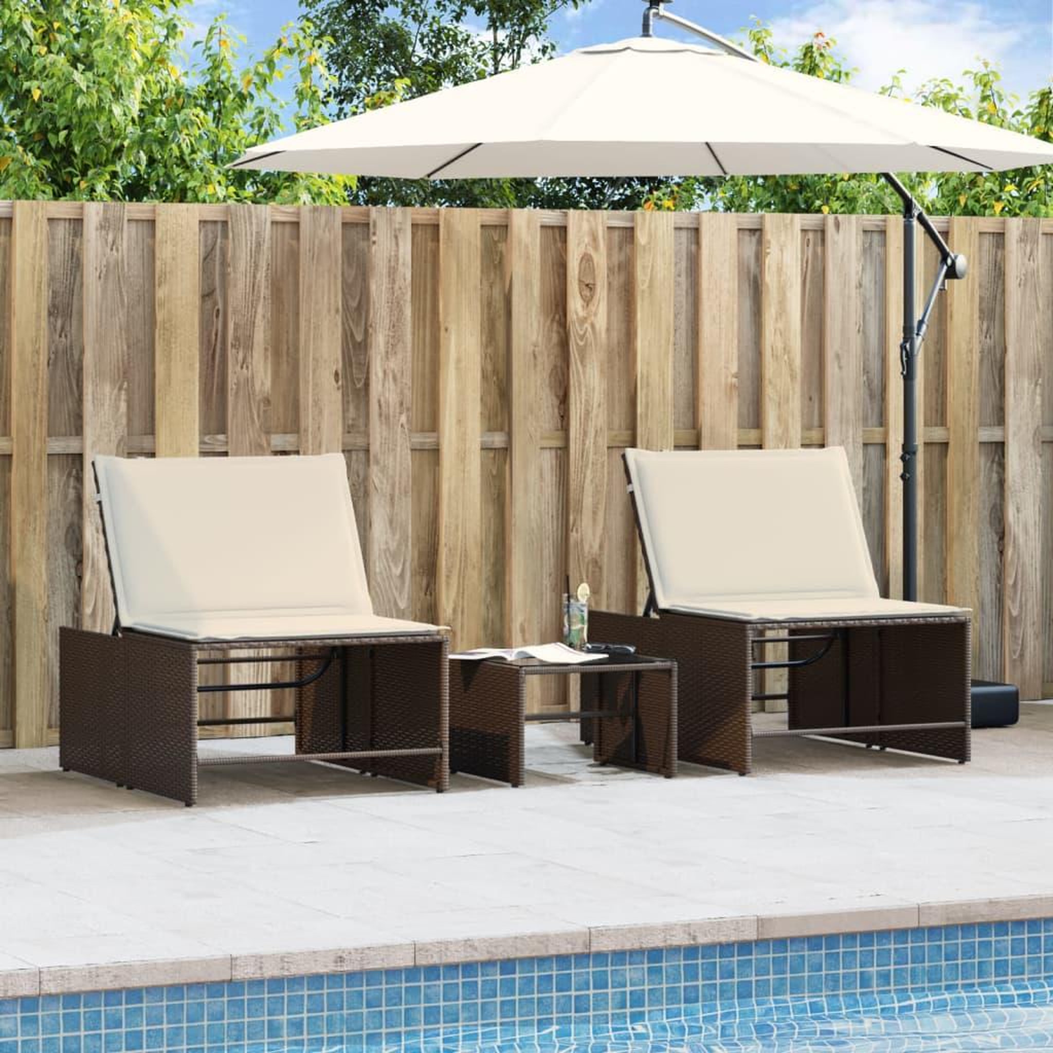 Voir la diapositive 4 : VIDAXL Chaises longues lot de 2 avec table marron resine tressee