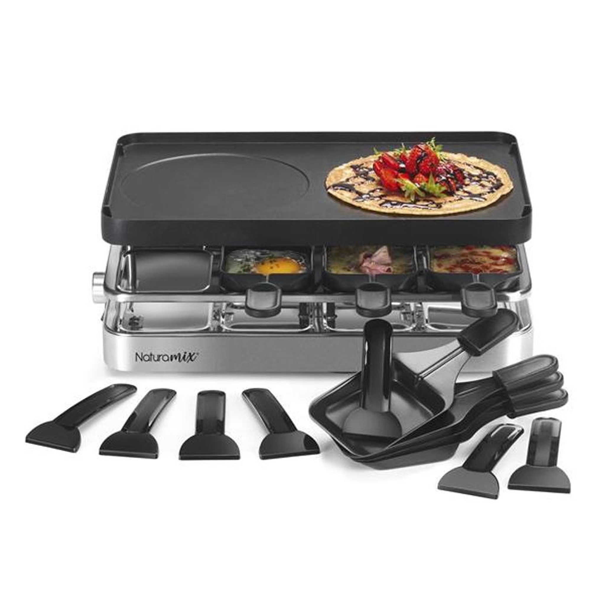 Voir la diapositive 4 : NATURAMIX Appareil à raclette 8 personnes 1200w + grill + crêpe - RAC.INDUS-8