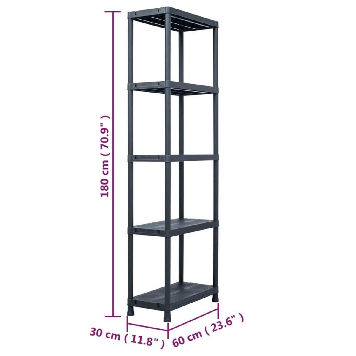 VIDAXL Etagere de rangement Noir 125 kg 60x30x180 cm Plastique
