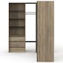 Voir la diapositive 3 : ID MARKET Dressing extensible d'angle MARLON 200 x 150 x 180 cm hêtre avec penderies + tiroirs + étagères + rideaux noirs