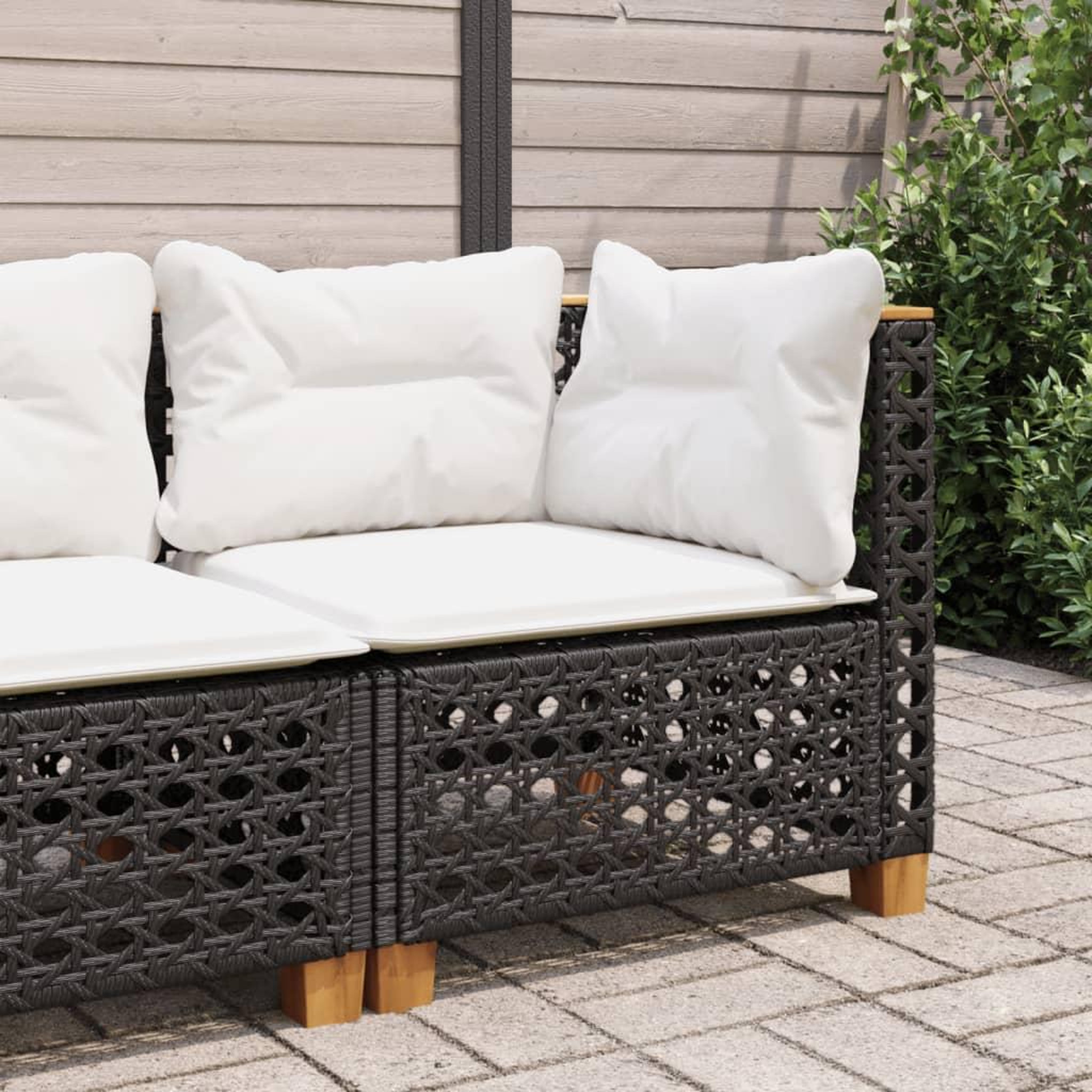 VIDAXL Canape d'angle de jardin avec coussins noir resine tressee