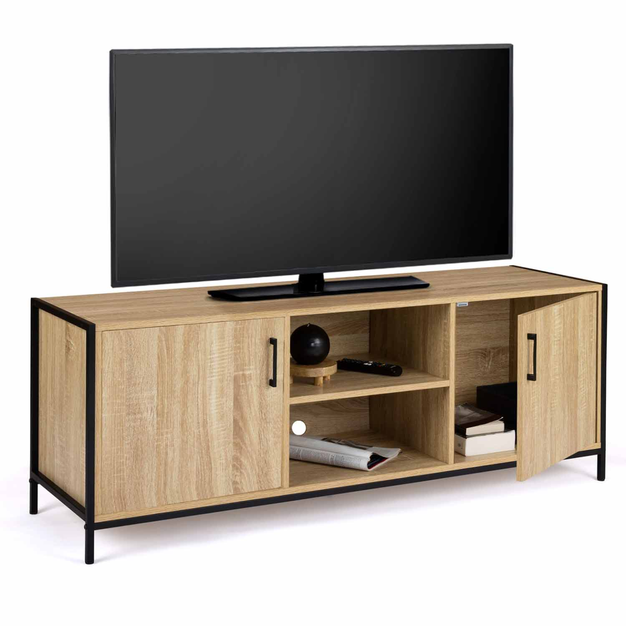 Voir la diapositive 4 : ID MARKET Meuble tv 140 cm detroit 2 portes design industriel
