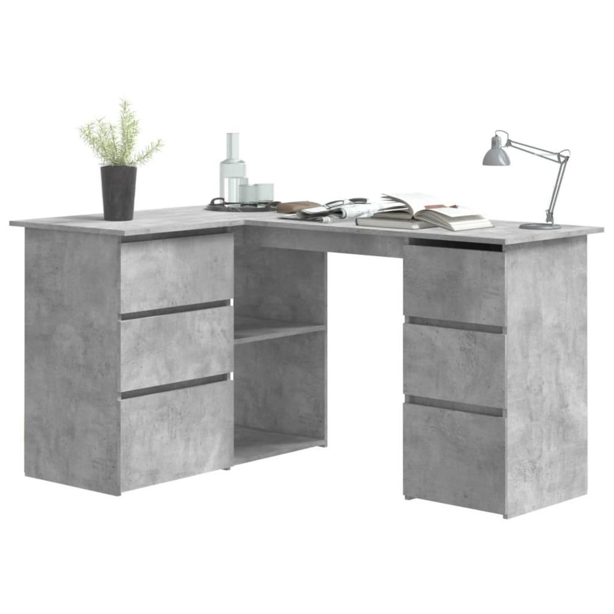 VIDAXL Bureau d'angle Gris beton 145x100x76 cm Bois d'ingenierie