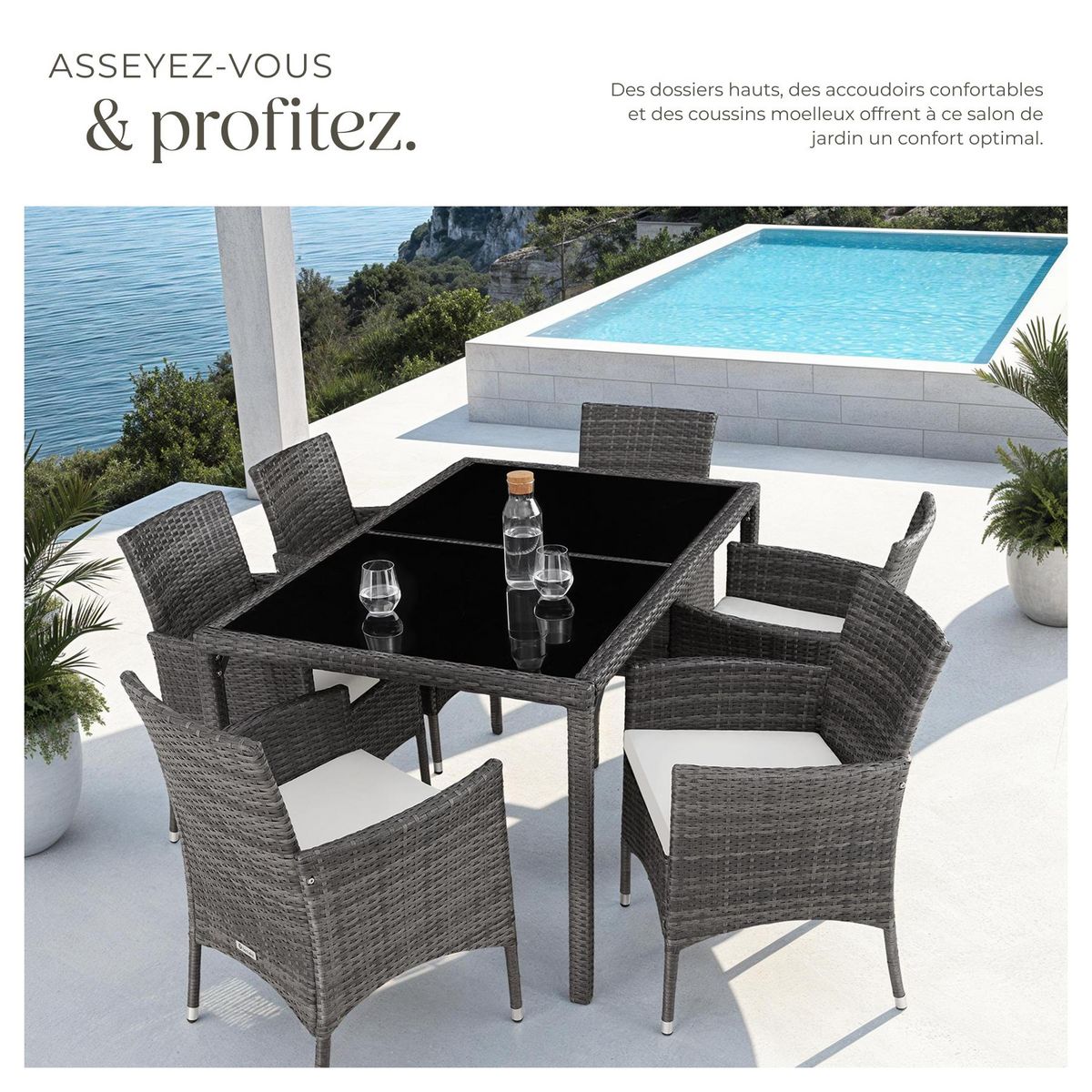 tectake Salon de jardin pour 6 personnes gris/blanc