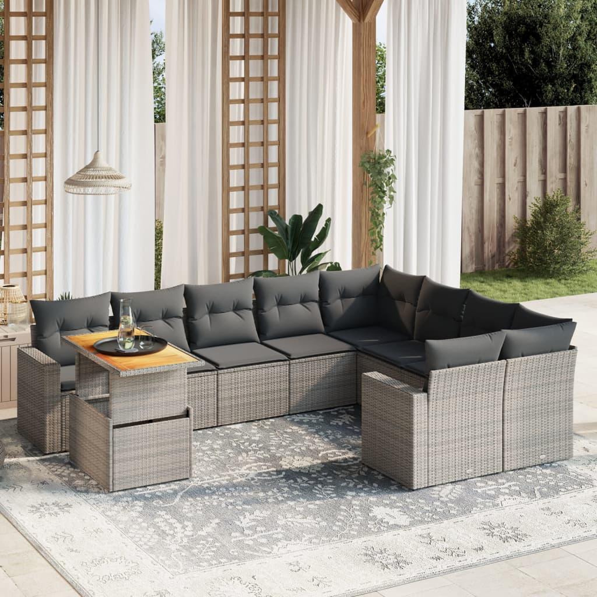 VIDAXL Salon de jardin avec coussins 10 pcs gris resine tressee