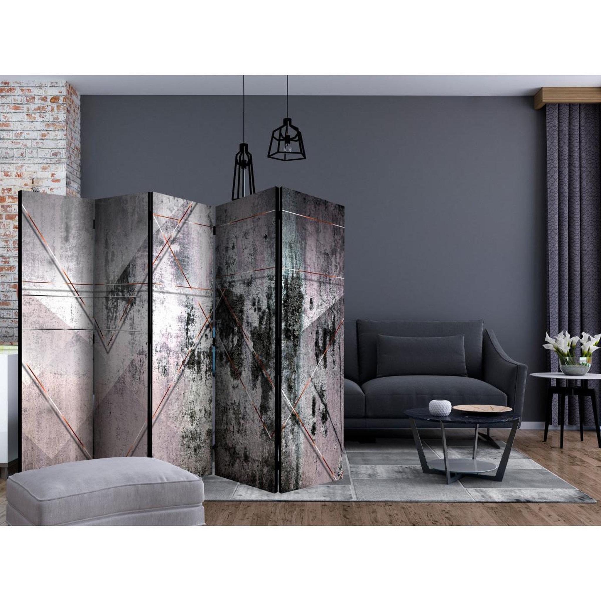 Voir la diapositive 2 : Paris Prix Paravent 5 volets  geometric wall  172x225cm
