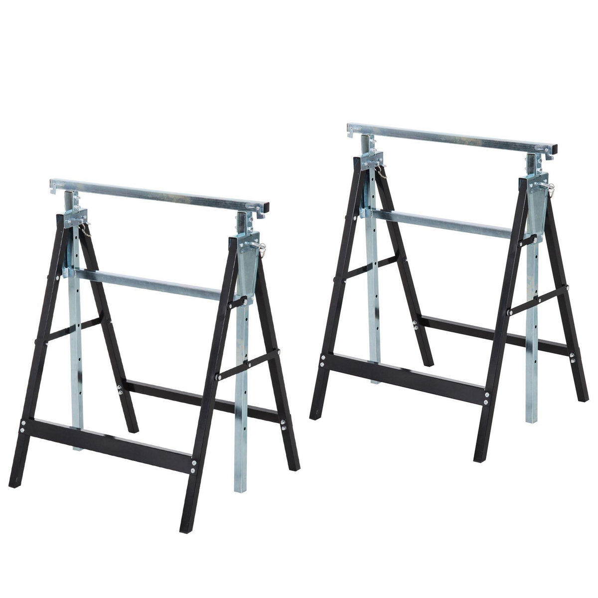 HOMCOM Lot de 2 tréteaux pliables télescopiques hauteur réglable 80-130 cm noir