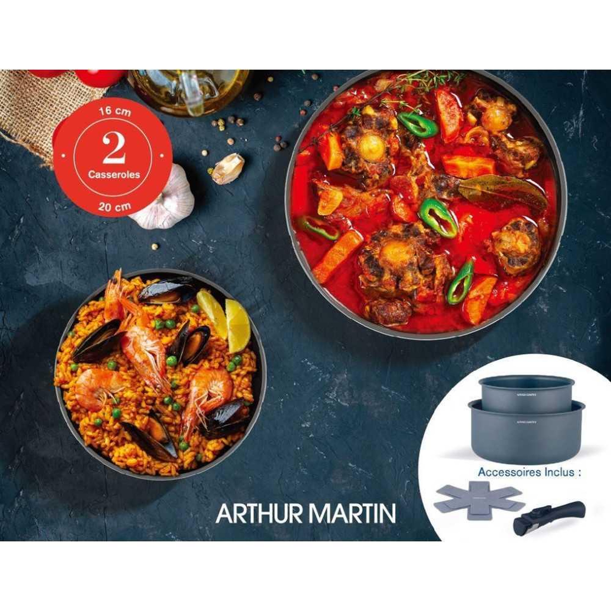 Voir la diapositive 4 : Arthur Martin Arthur martin am2984 set de 2 casseroles antiadhésives 16 et 20 cm, poignée amovible, tous feux dont induction