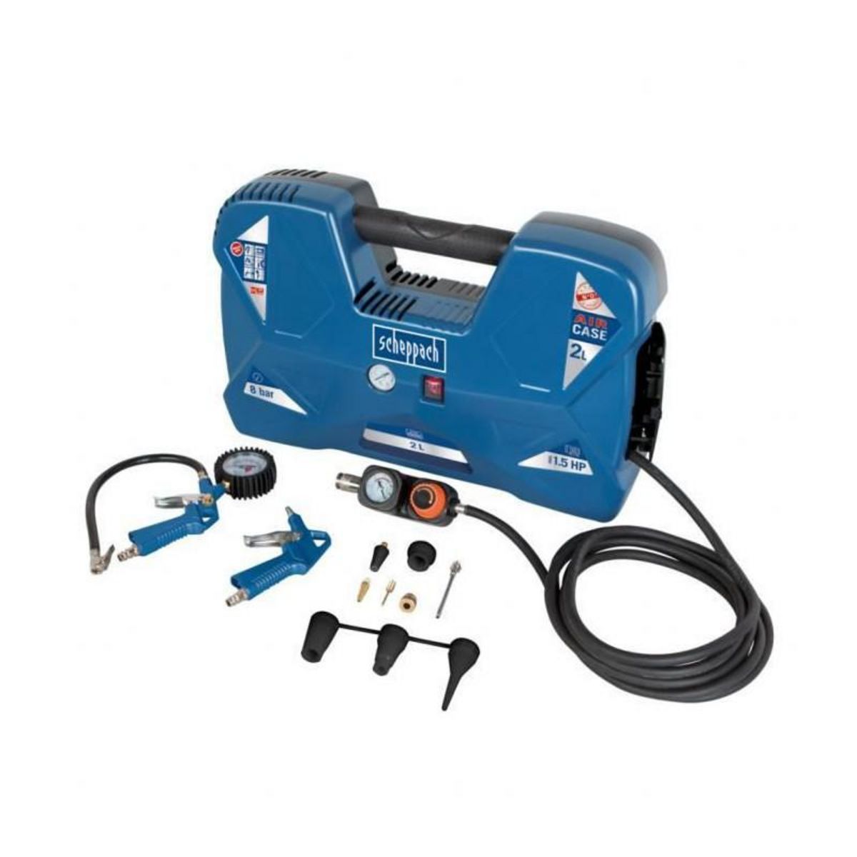 SCHEPPACH Gonfleur compresseur portatif de loisirs  2 litres Aircase, avec accessoiresv SCHEPPACH