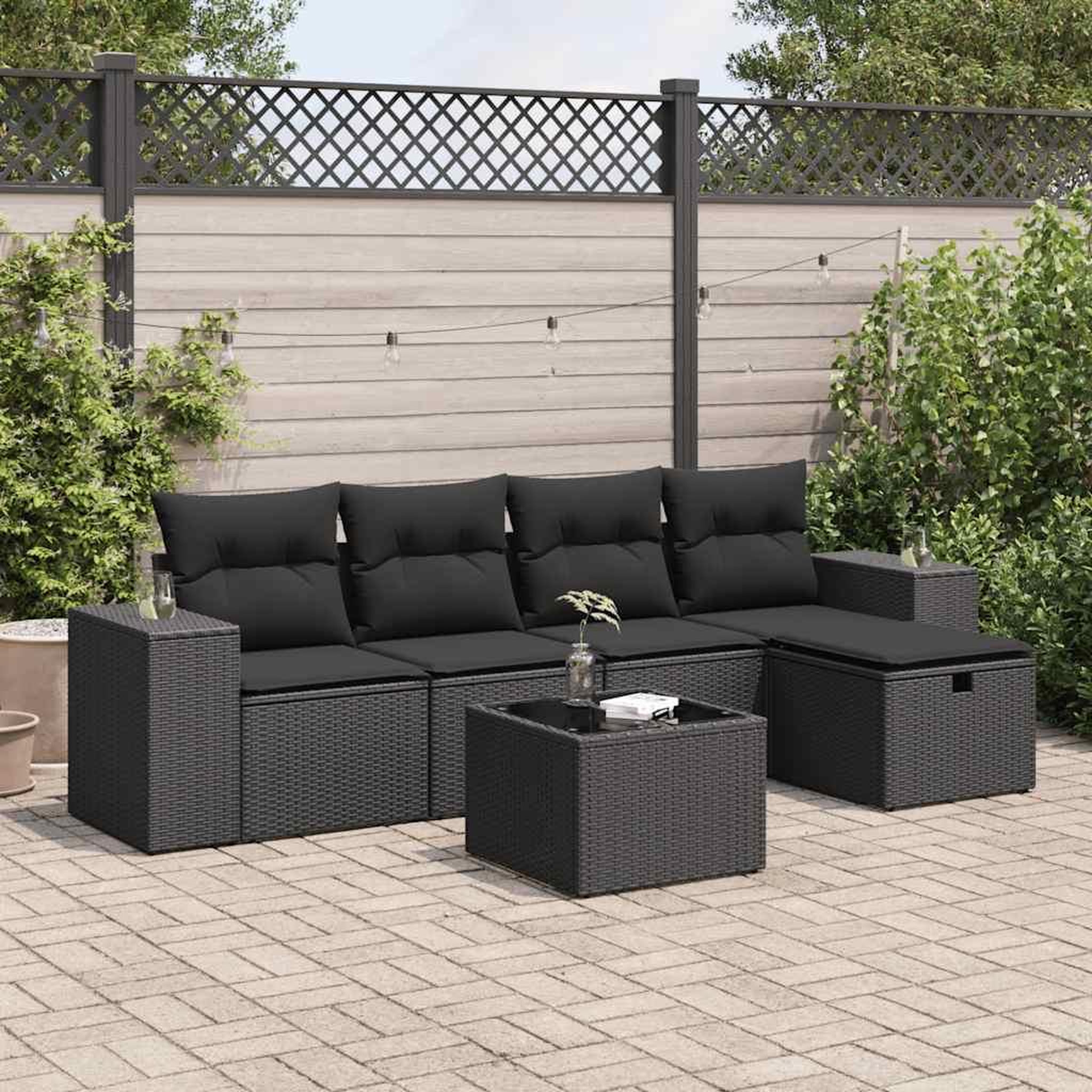 VIDAXL Salon de jardin 6 pcs avec coussins noir resine tressee