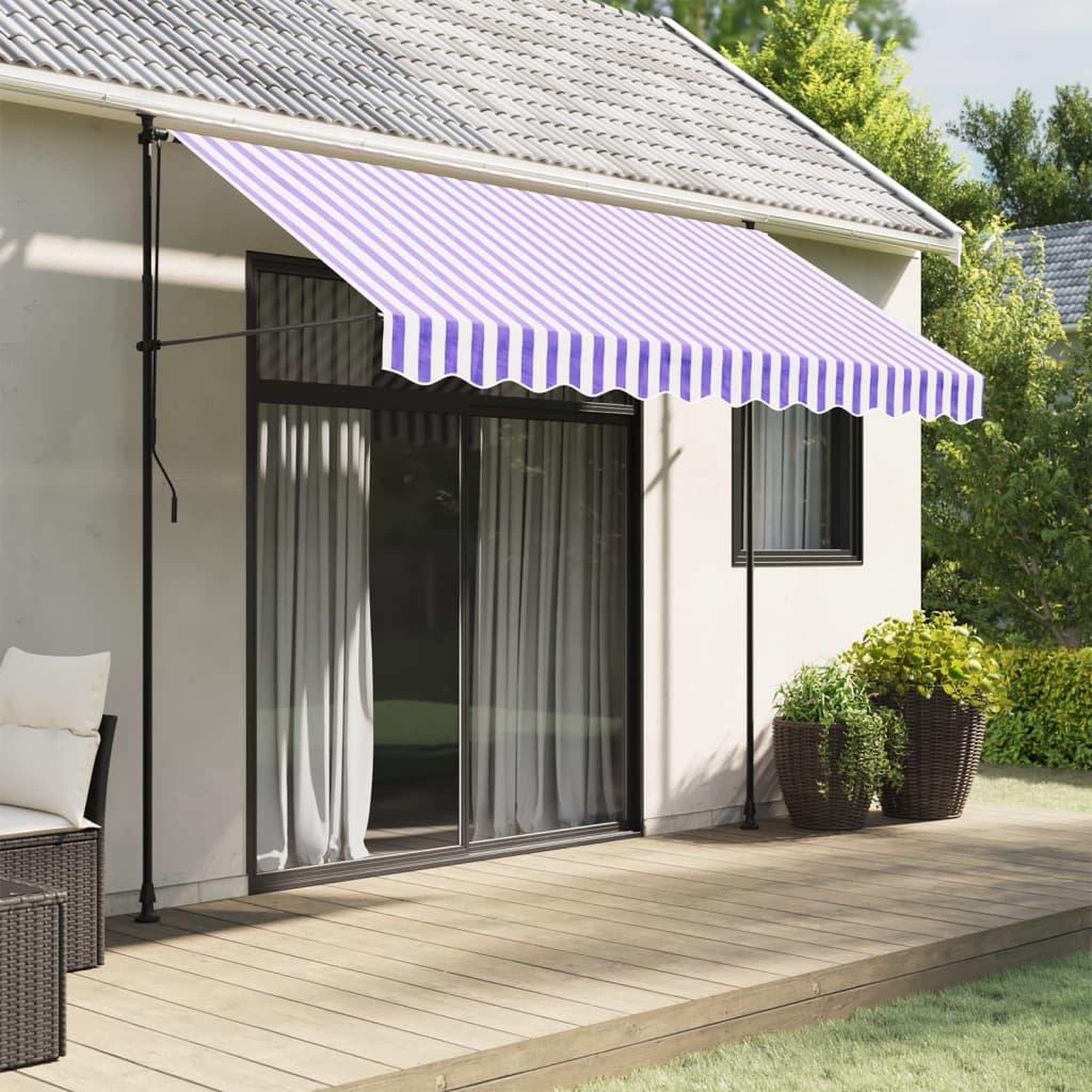 VIDAXL Tissu de remplacement de cantonniere d'auvent rayure bleu blanc