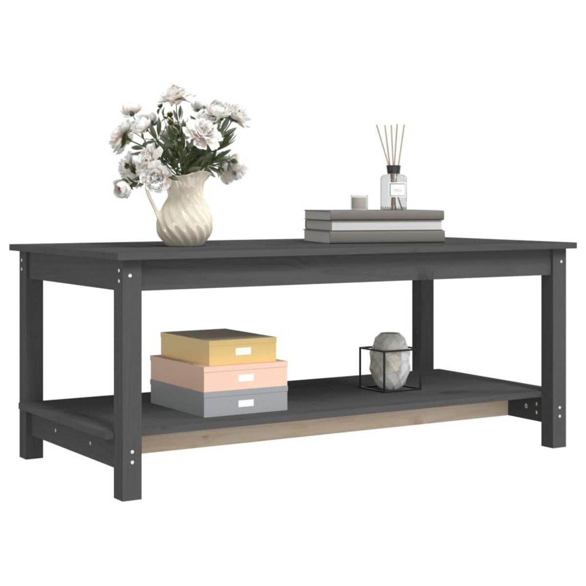 VIDAXL Table basse Gris 110x55x45 cm Bois massif de pin