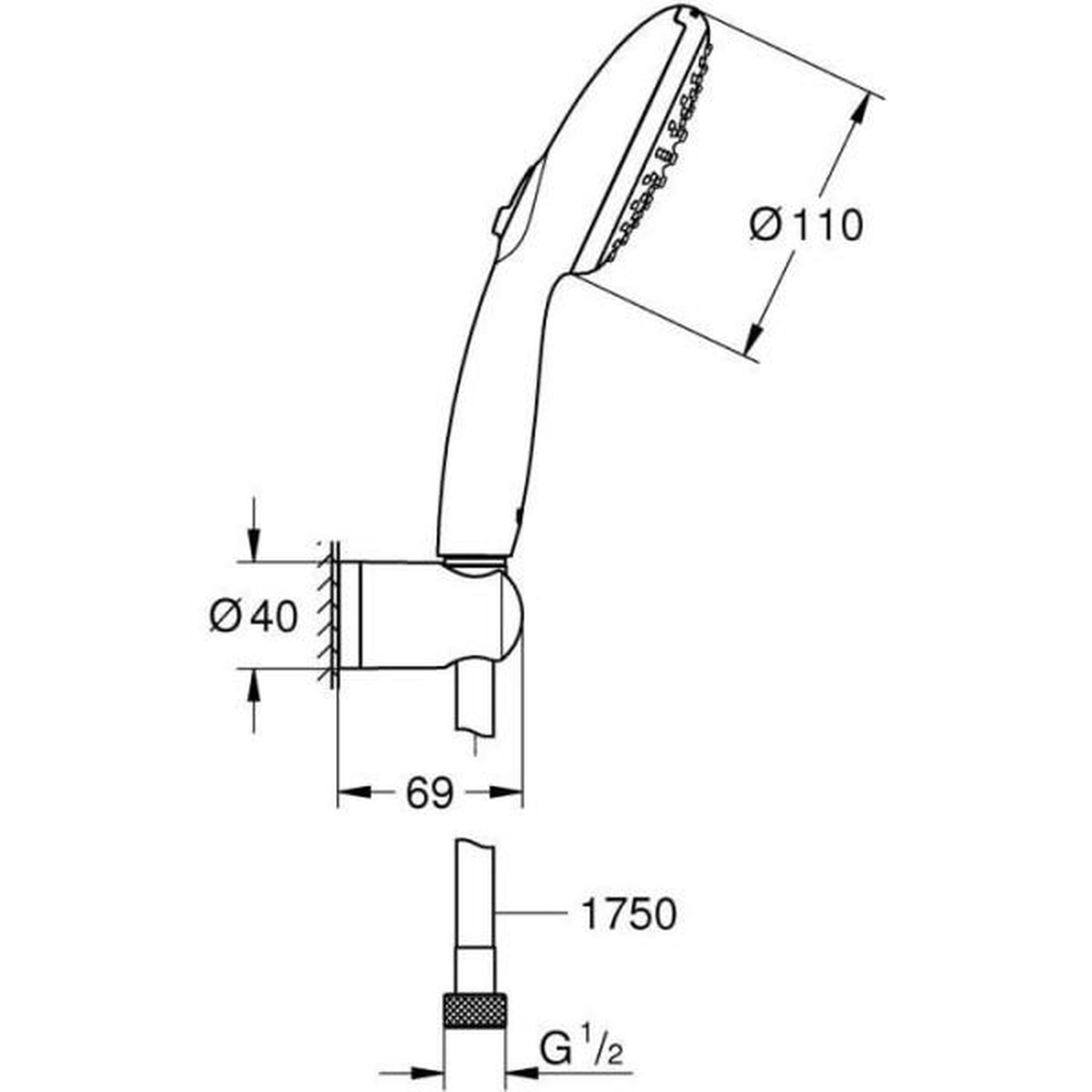 Voir la diapositive 3 : Grohe Ensemble de douche avec pommeau 2 jets, support et flexible - GROHE Vitalio Start 110 27950001 - Sélection facile - Economie d'