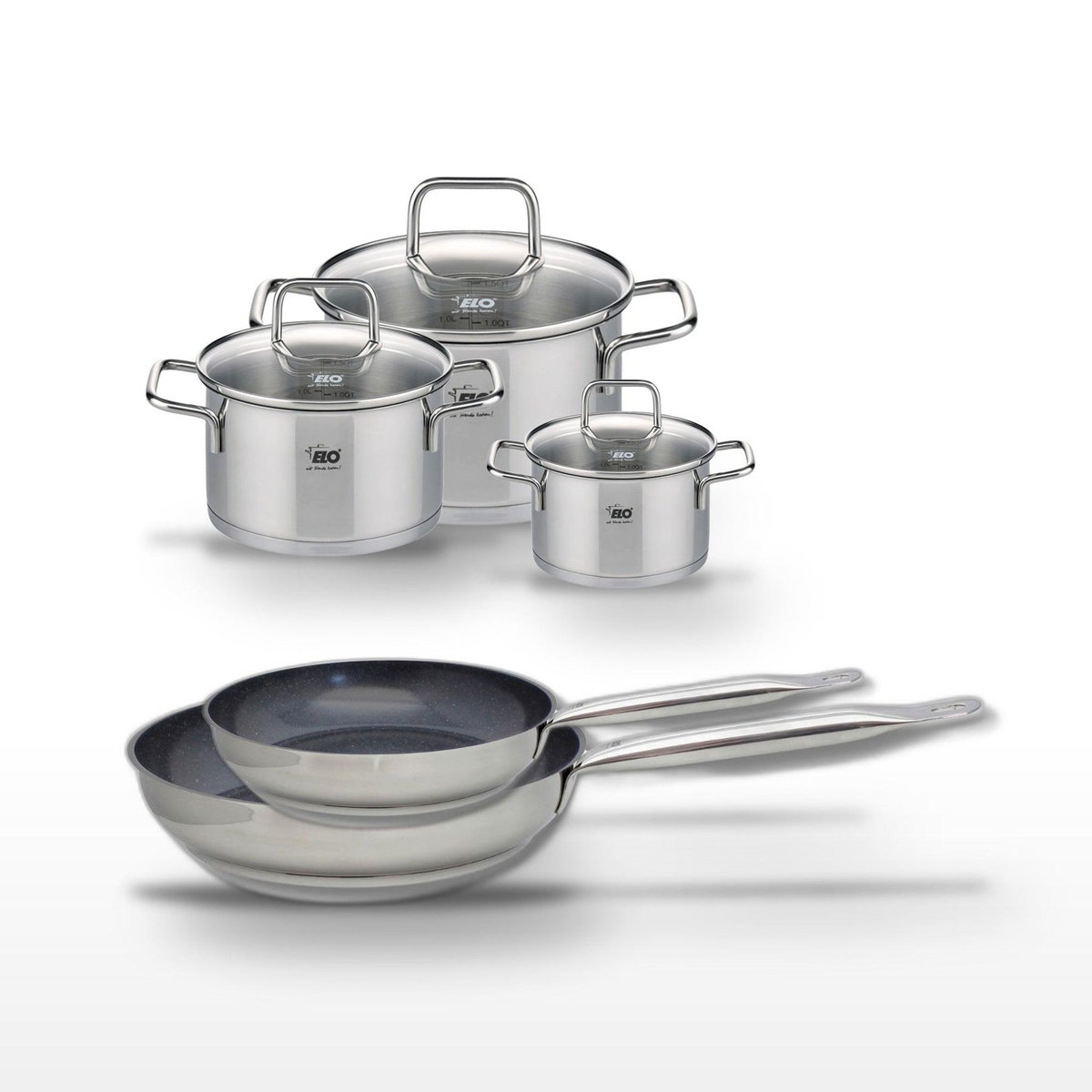 ELO Lot 2 Poêles 24/28 cm et 3 Faitouts 12/16/20 cm Elo Profi Therm Platinum