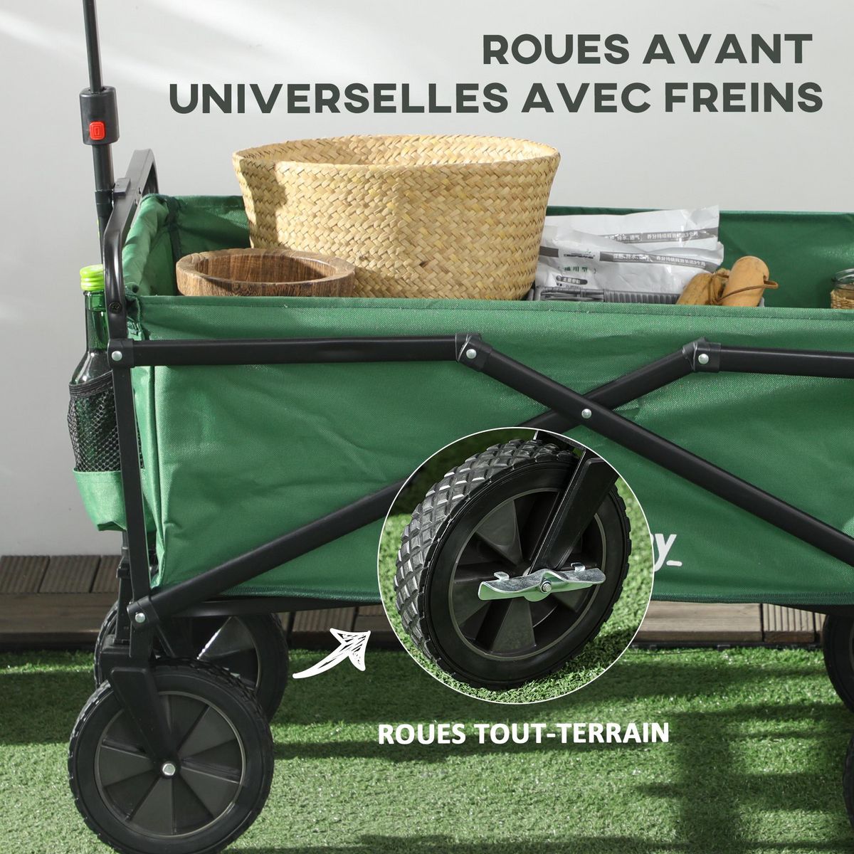 OUTSUNNY Chariot de transport pliable à roulettes - poignée télescopique - max. 40 Kg - métal noir oxford vert