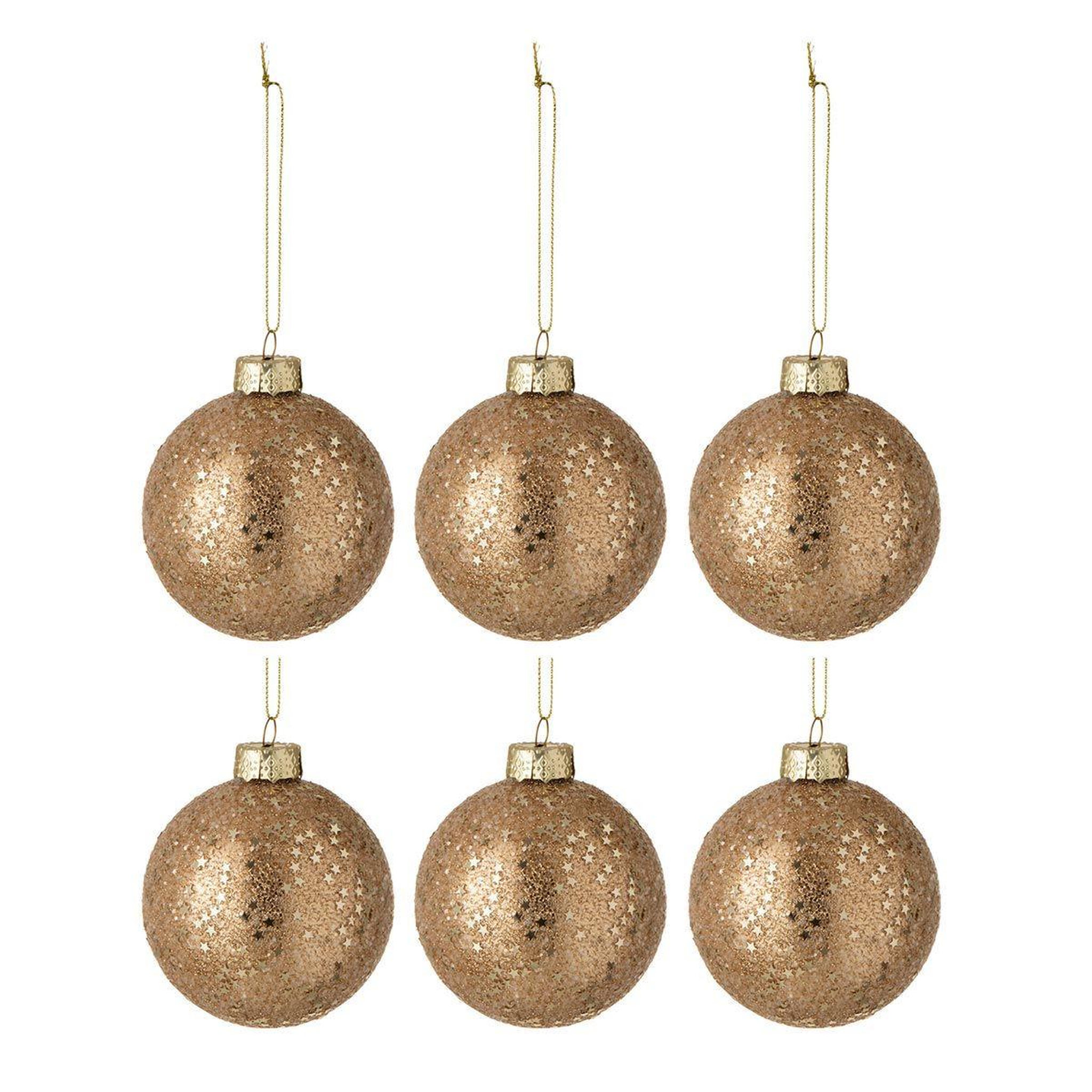 J-LINE Lot de 6 boules de noël  étoiles  8cm bronze