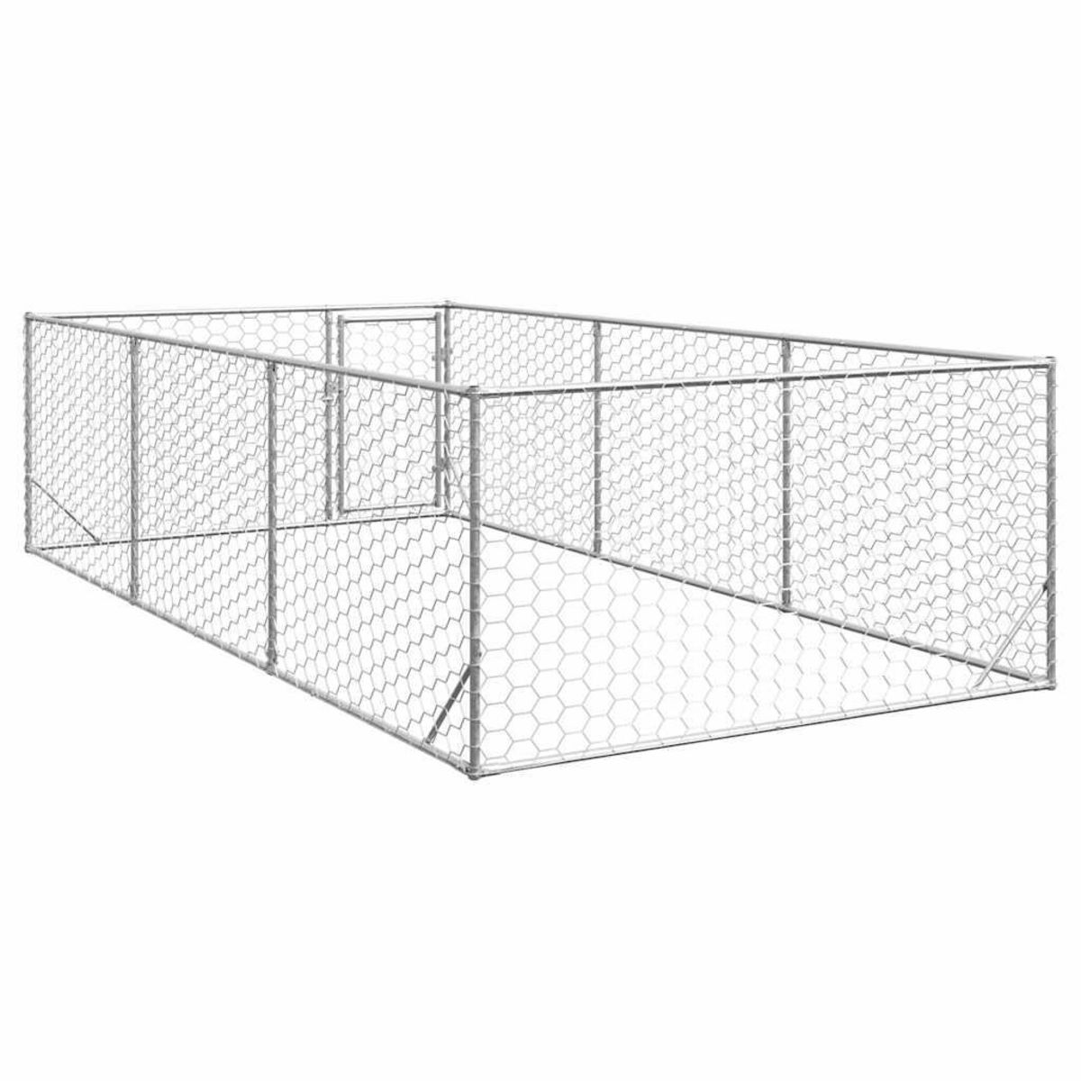 VIDAXL Chenil d'exterieur pour chiens porte 2x4x1 m acier galvanise