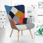 Voir la diapositive 2 : ID MARKET Fauteuil scandinave IVAR en tissu patchwork multicouleurs et imprimé pied de poule