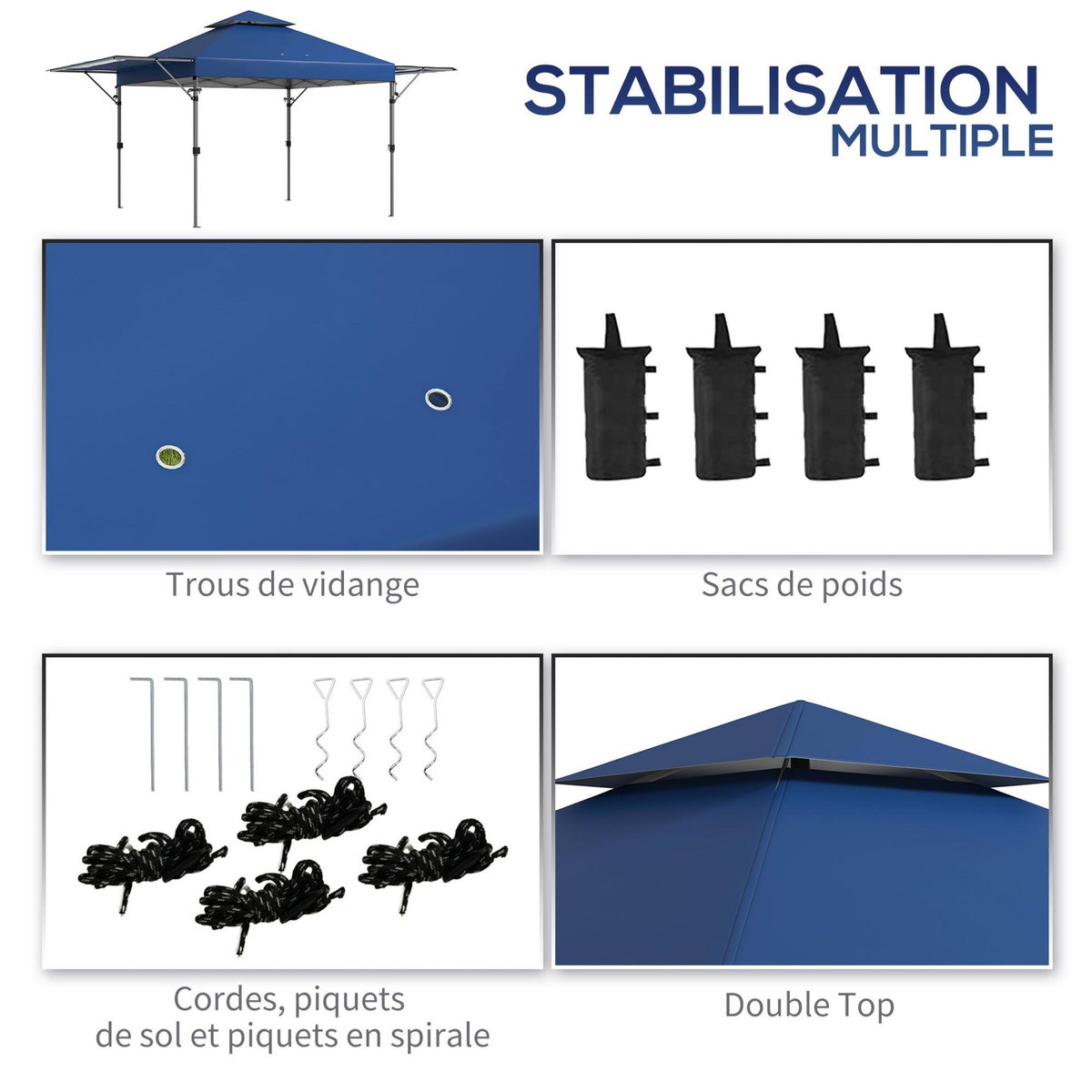 OUTSUNNY Tonnelle pop-up de jardin barnum pliant 5 x 3 m - sac à de transport à roulettes inclus - acier oxford bleu