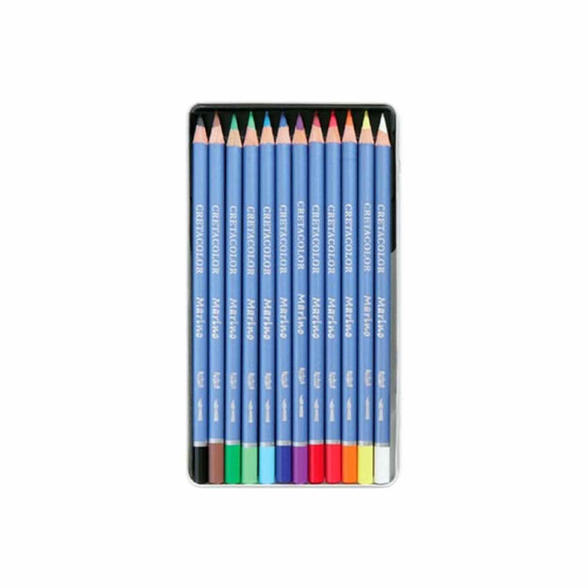 Voir la diapositive 1 : BREVILLIER'S CRETACOLOR Set 12 crayons de couleur aquarellables - boîte métal - marino