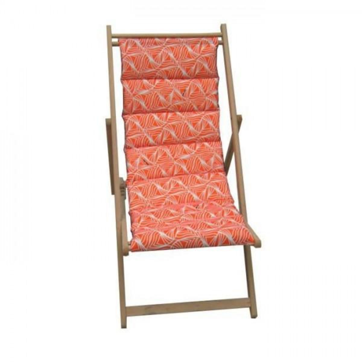 Jardin prive Transat JARDIN PRIVE Chilienne matelassée Vague - Toile amovible - Structure en bois - Orange et blanc