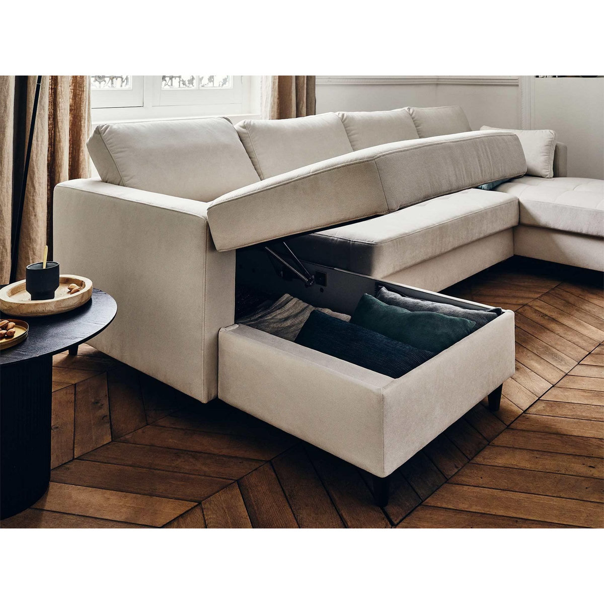 LISA DESIGN Anna - canapé panoramique en u - 7 places - convertible avec coffre - en velours