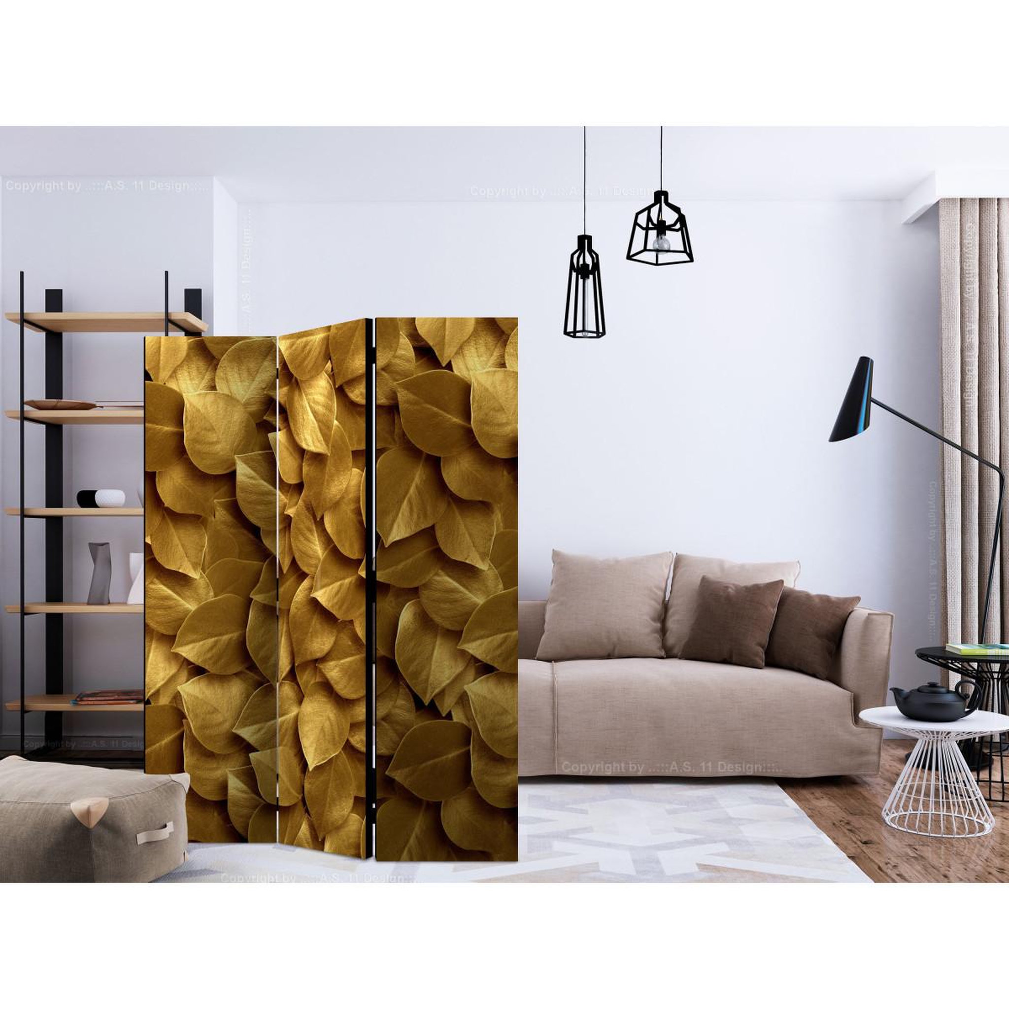 Voir la diapositive 2 : Paris Prix Paravent 3 volets  golden leaves  135x172cm