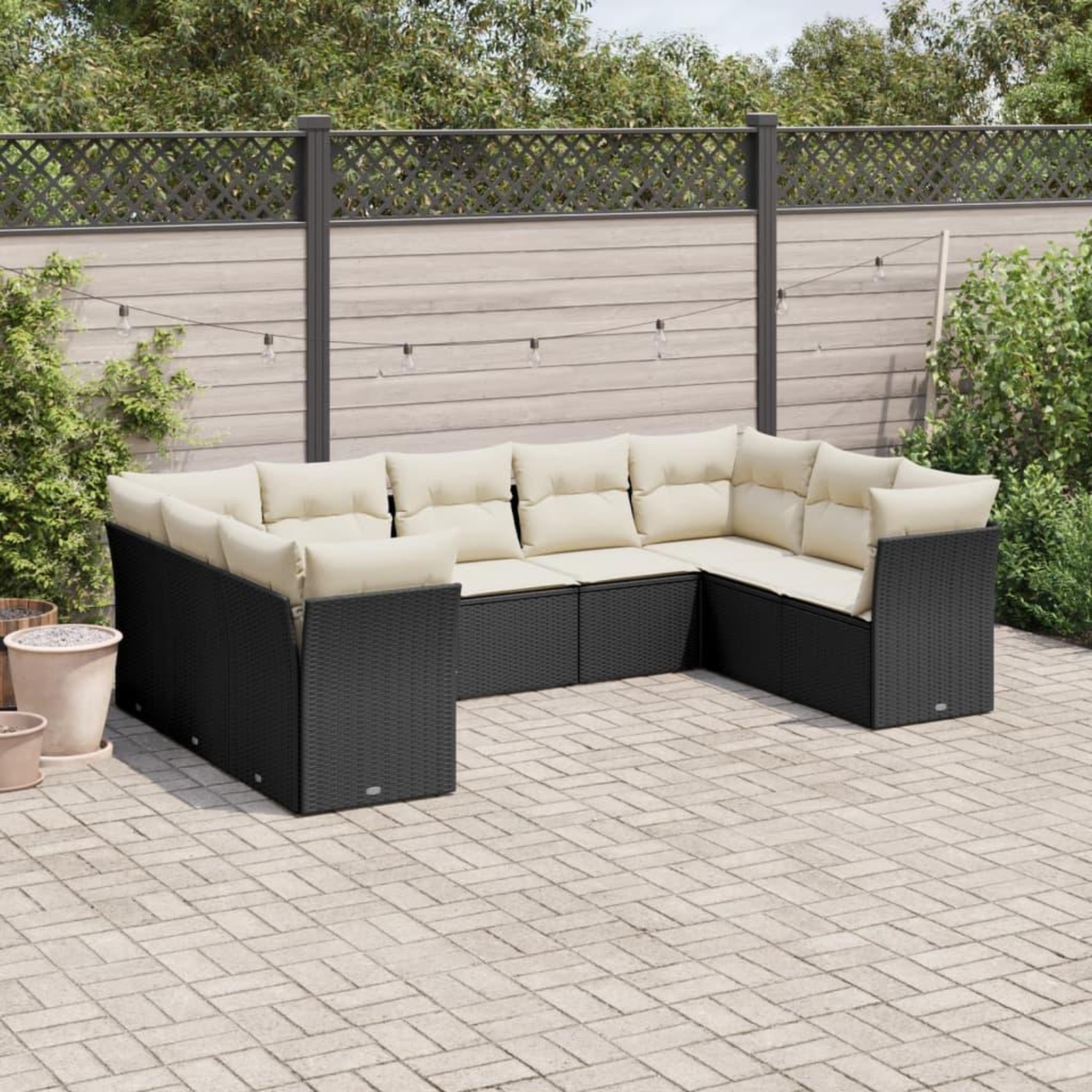VIDAXL Salon de jardin 9 pcs avec coussins noir resine tressee