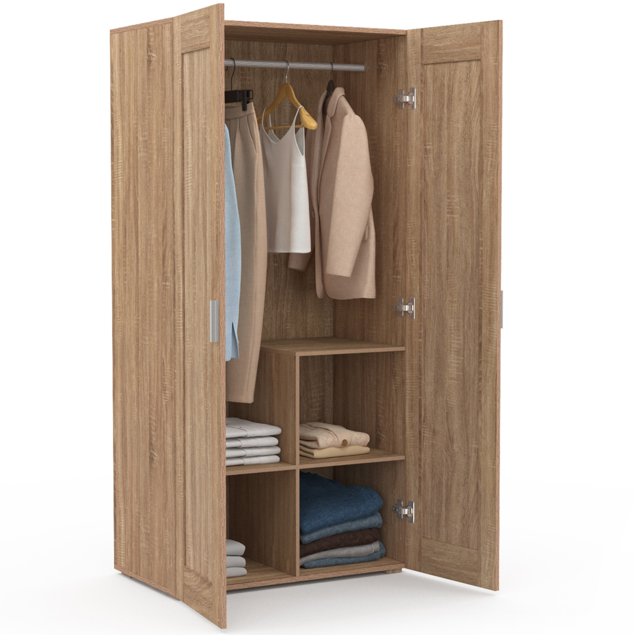 Voir la diapositive 3 : ID MARKET Armoire 2 portes vito hêtre penderie 80 cm avec étagères rangement maxi capacité