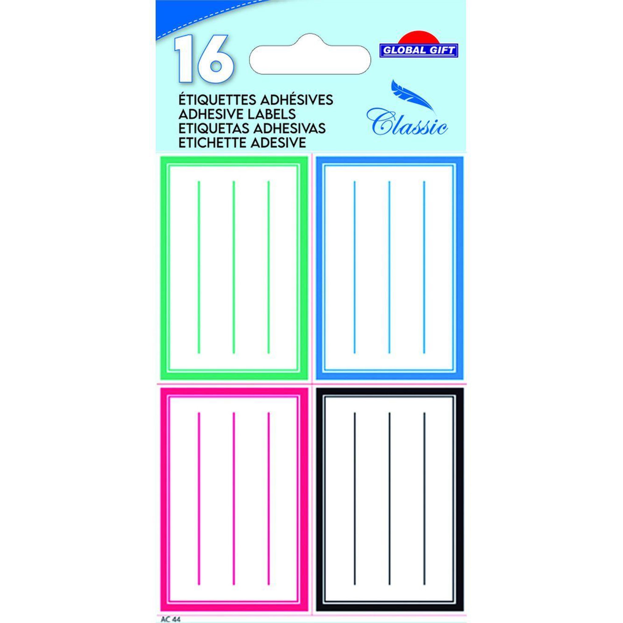 GLOBAL GIFT 16 étiquettes adhésives scolaires - Rectangles 4 couleurs