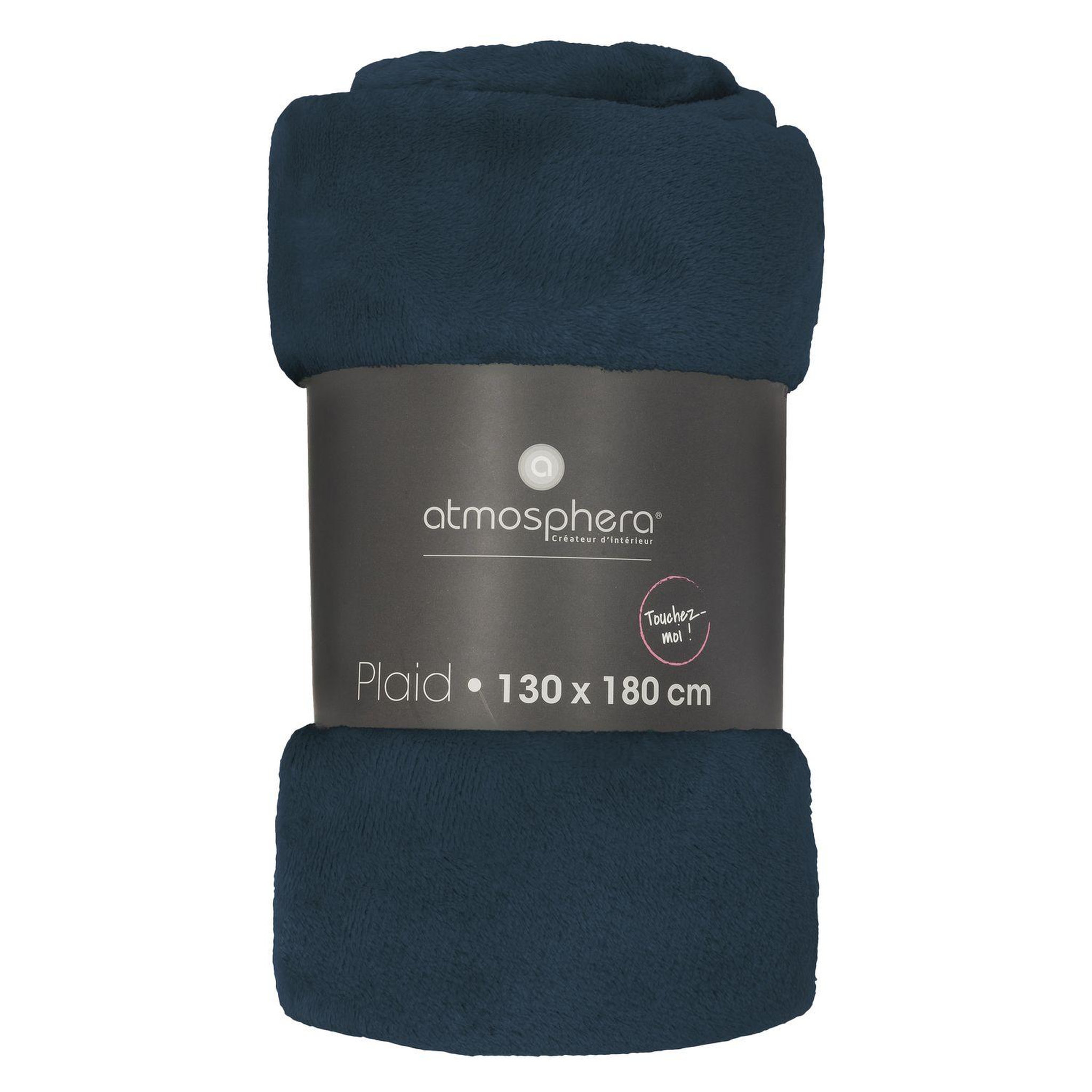 Voir la diapositive 3 : ATMOSPHERA Grand plaid en flanelle uni - 180x130 cm - Bleu foncé