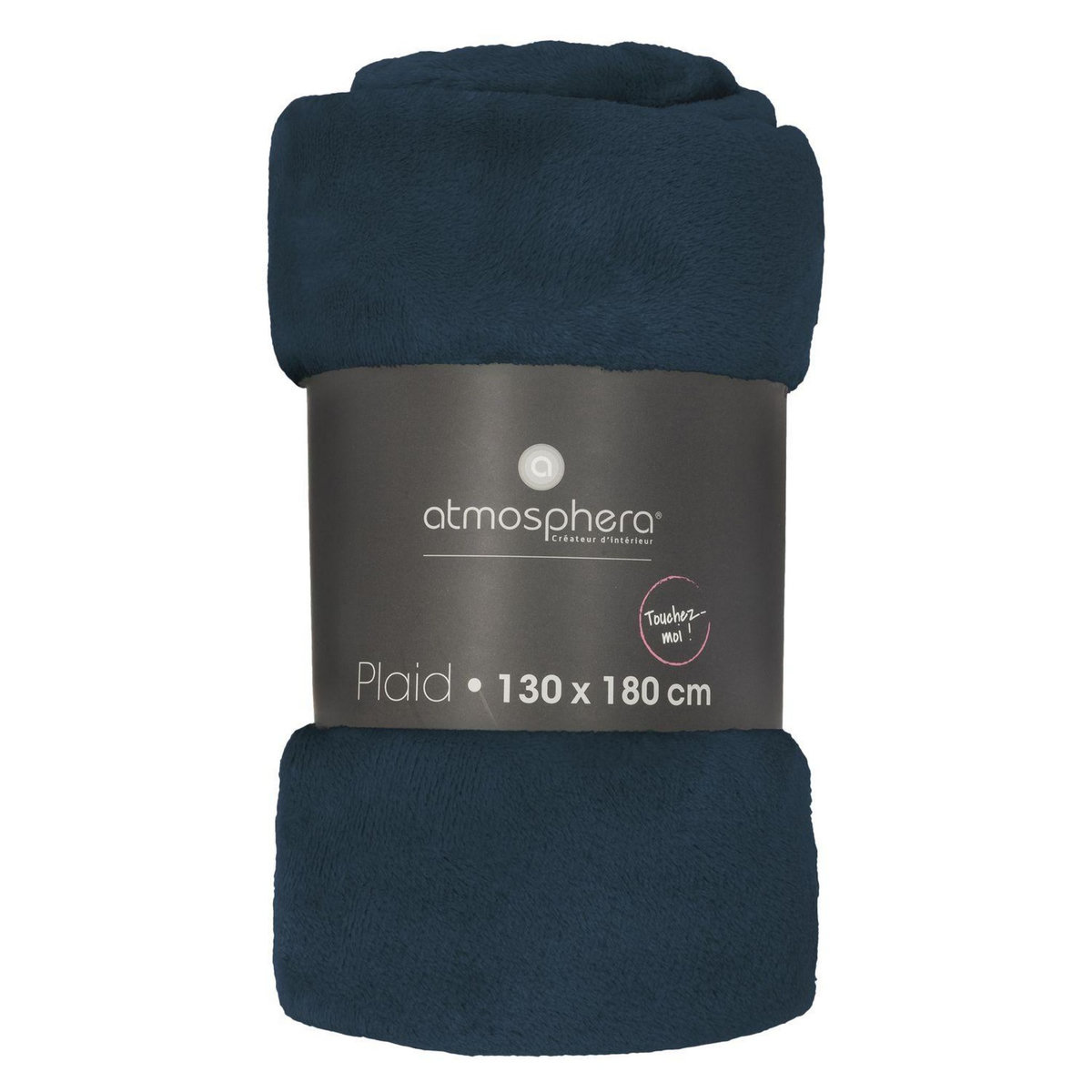 ATMOSPHERA Grand plaid en flanelle uni - 180x130 cm - Bleu foncé