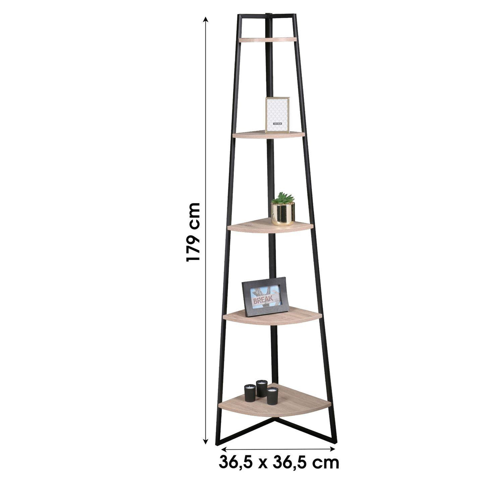 Voir la diapositive 3 : DIVERS Etagère d'angle en métal et bois Colorado - L. 34 x H. 180 cm - Noir