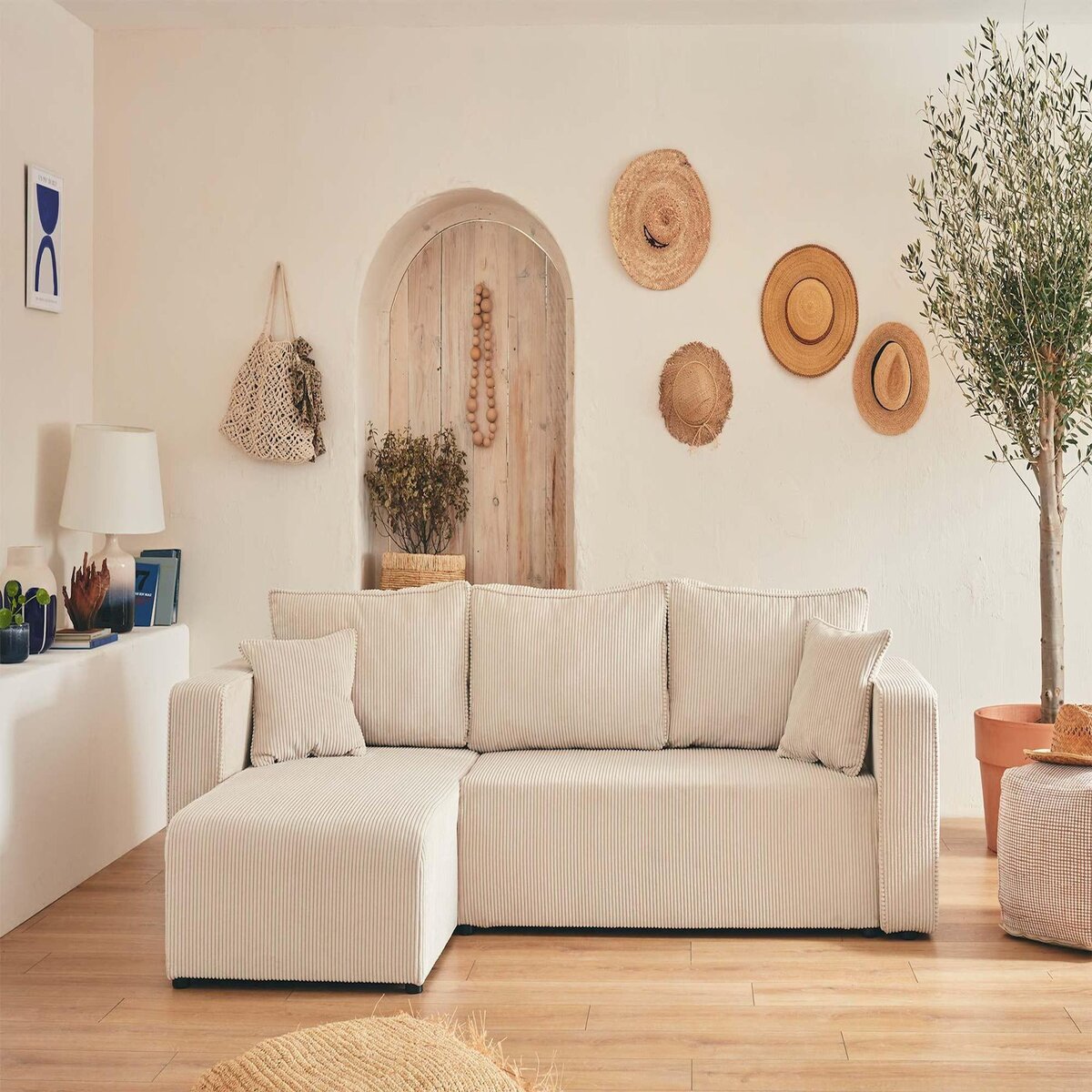 BEST MOBILIER Topaze - canapé d'angle réversible - 4 places - convertible avec coffre - en velours côtelé