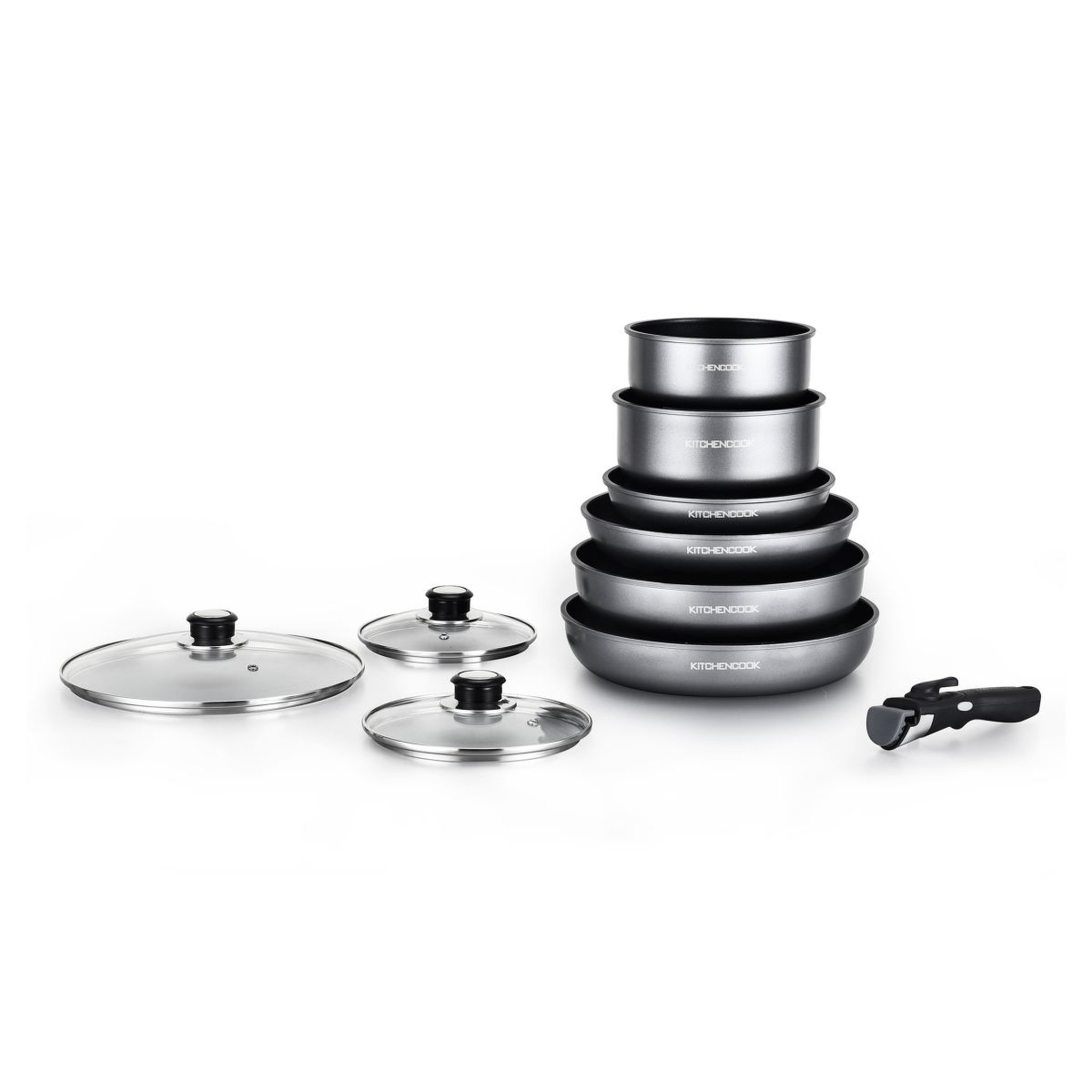 Voir la diapositive 1 : KITCHEN COOK Batterie de cuisine 10 pièces en aluminium silver