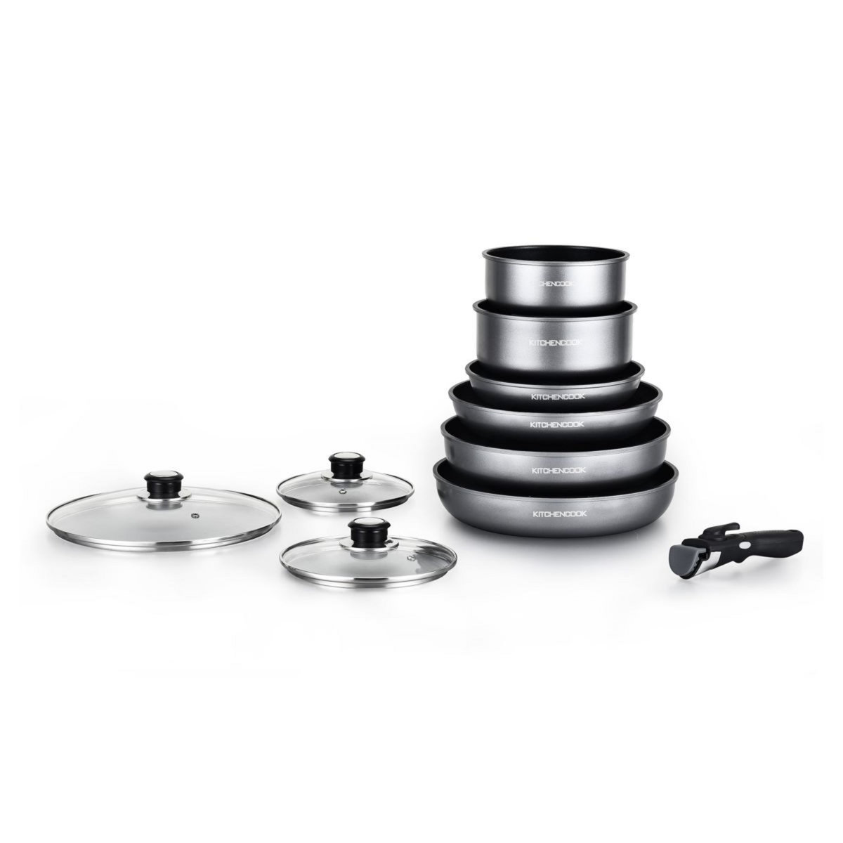 KITCHEN COOK Batterie de cuisine 10 pièces en aluminium silver