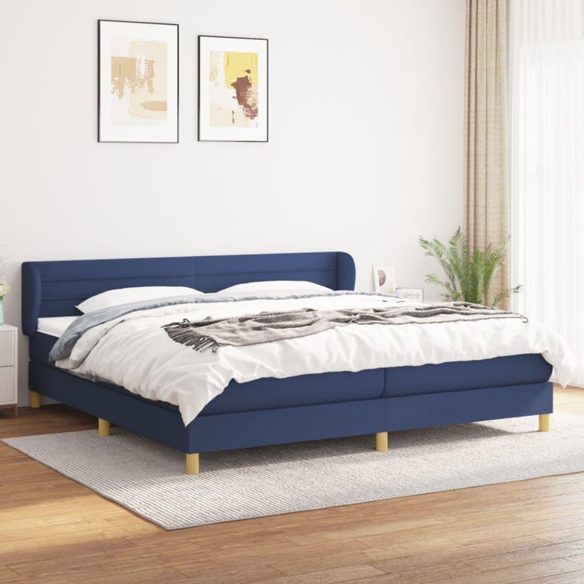 VIDAXL Sommier a lattes de lit avec matelas Bleu 200x200 cm Tissu