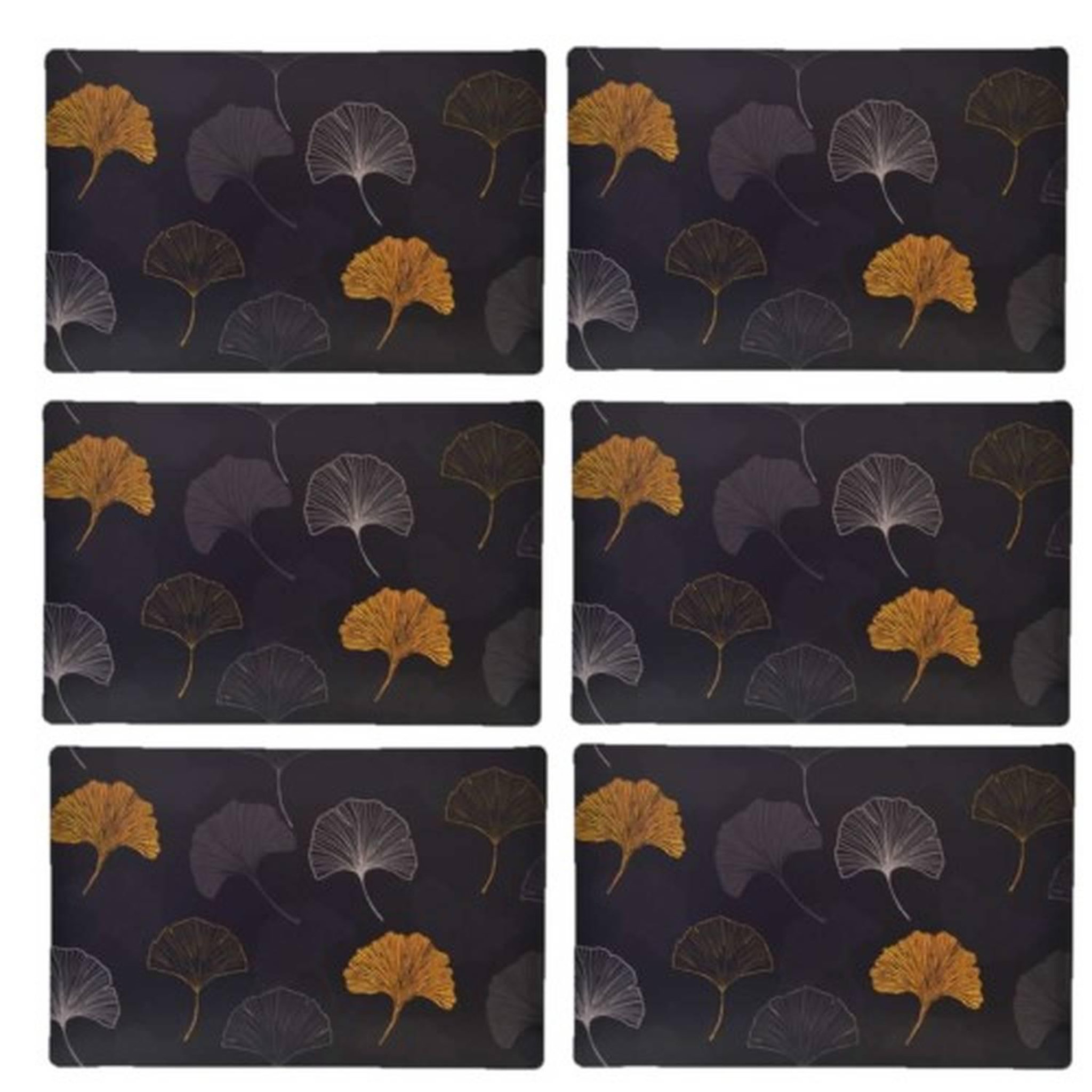 TOILINUX Lot de 6 sets de table à motifs ginkgo tajink - 28 x 43 cm - noir